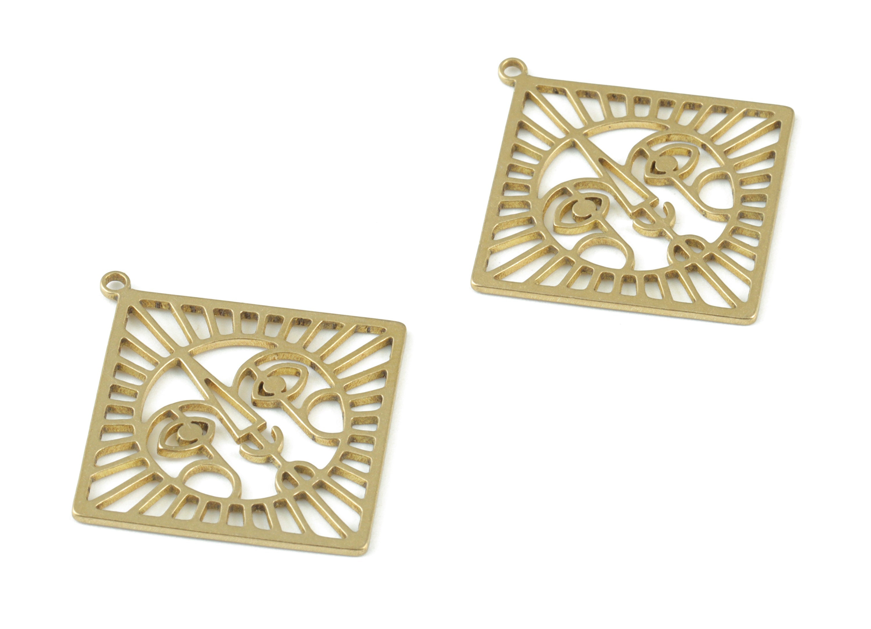 Brass Square Face Pendant - Raw Brass Square Earring Charms - Jewelry Making Supplies - 31.7x29.73x0.82mm - PPM3741 - DOMEDBAZAAR