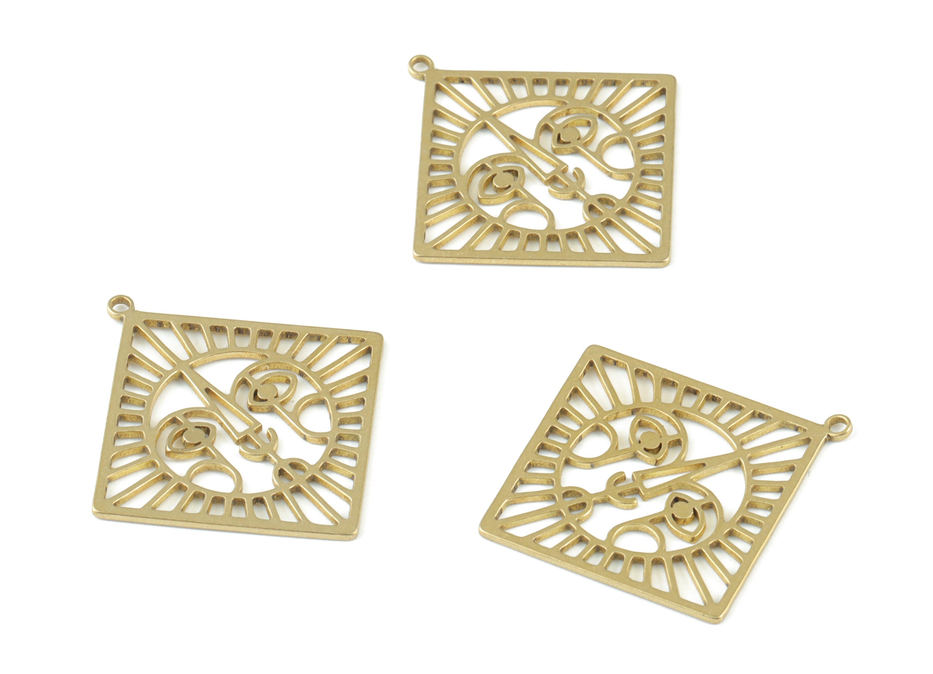 Brass Square Face Pendant - Raw Brass Square Earring Charms - Jewelry Making Supplies - 31.7x29.73x0.82mm - PPM3741 - DOMEDBAZAAR
