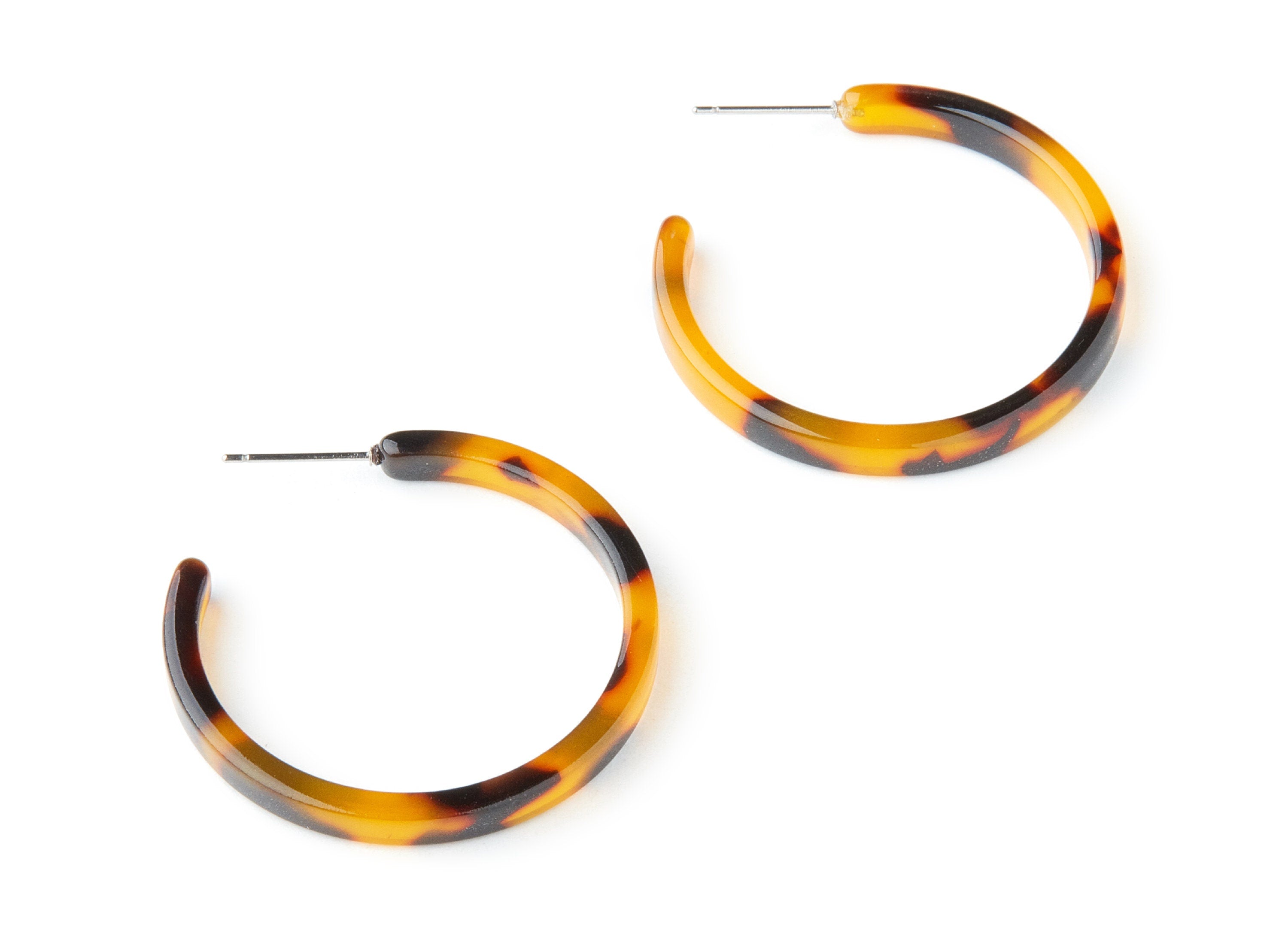 Open Hoop Earrings Stud - 1.44 inch Hoop Earring - Tortoise Shell Acetate Round Earring Post -  Open Circle - 36mmx36mmx4mm - AC1343A - DOMEDBAZAAR