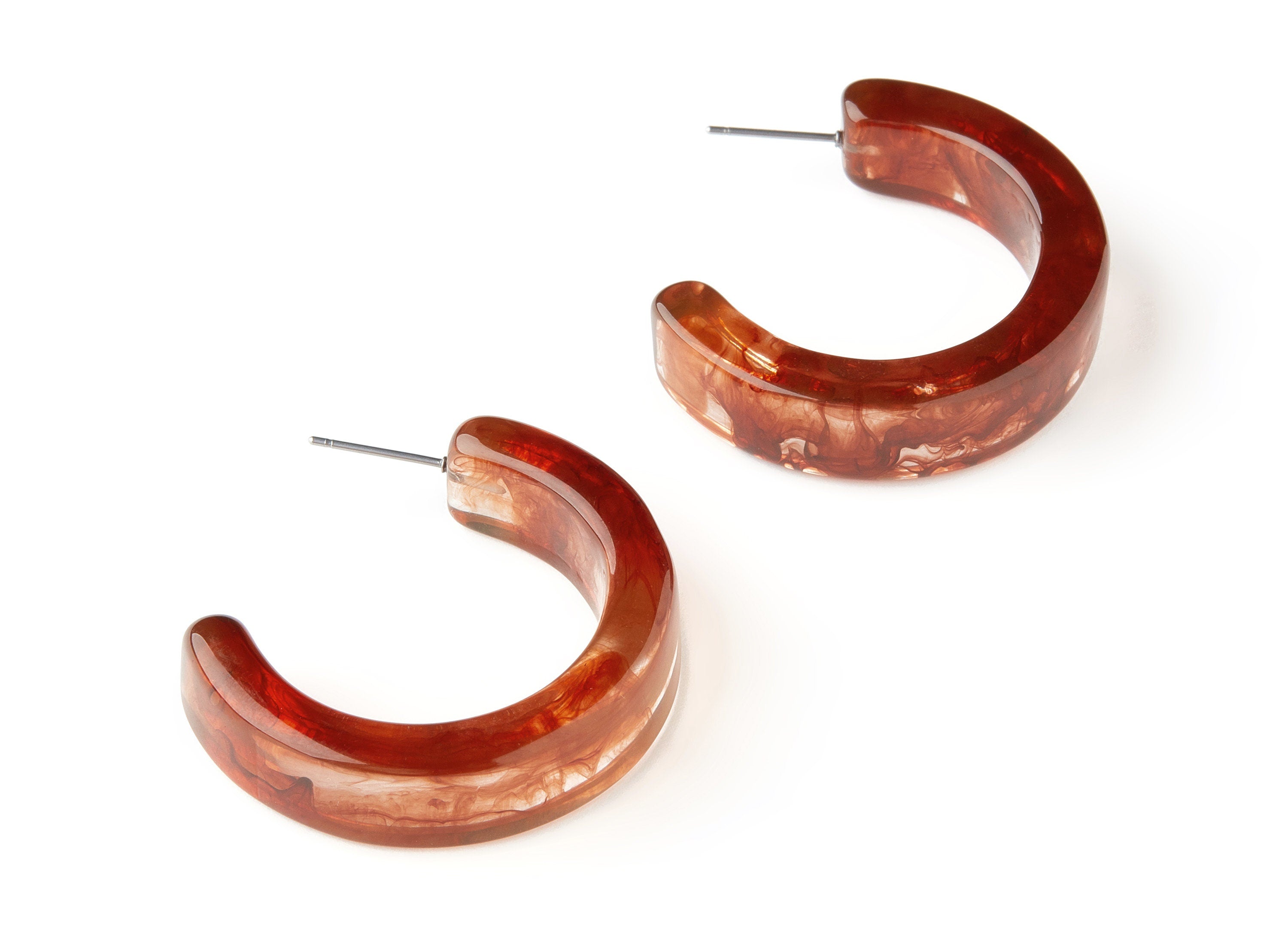 Open Hoop Earrings Stud - 1.55 inch Hoop Earring - Brown Acetate Round Earring Post -  Open Circle - 39.6mm x 31.3mm x 6.07mm - AC1583A - DOMEDBAZAAR