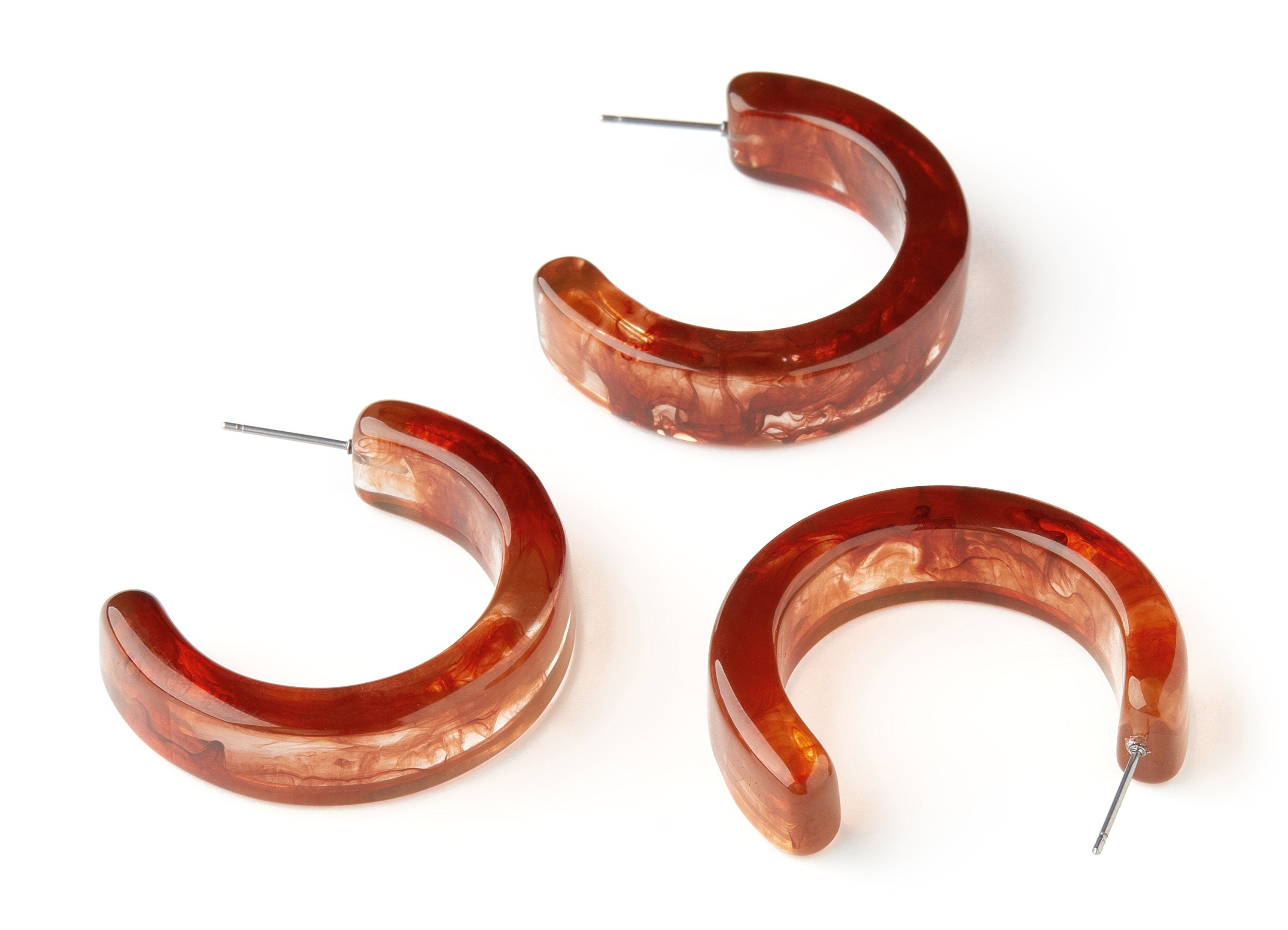 Open Hoop Earrings Stud - 1.55 inch Hoop Earring - Brown Acetate Round Earring Post -  Open Circle - 39.6mm x 31.3mm x 6.07mm - AC1583A - DOMEDBAZAAR