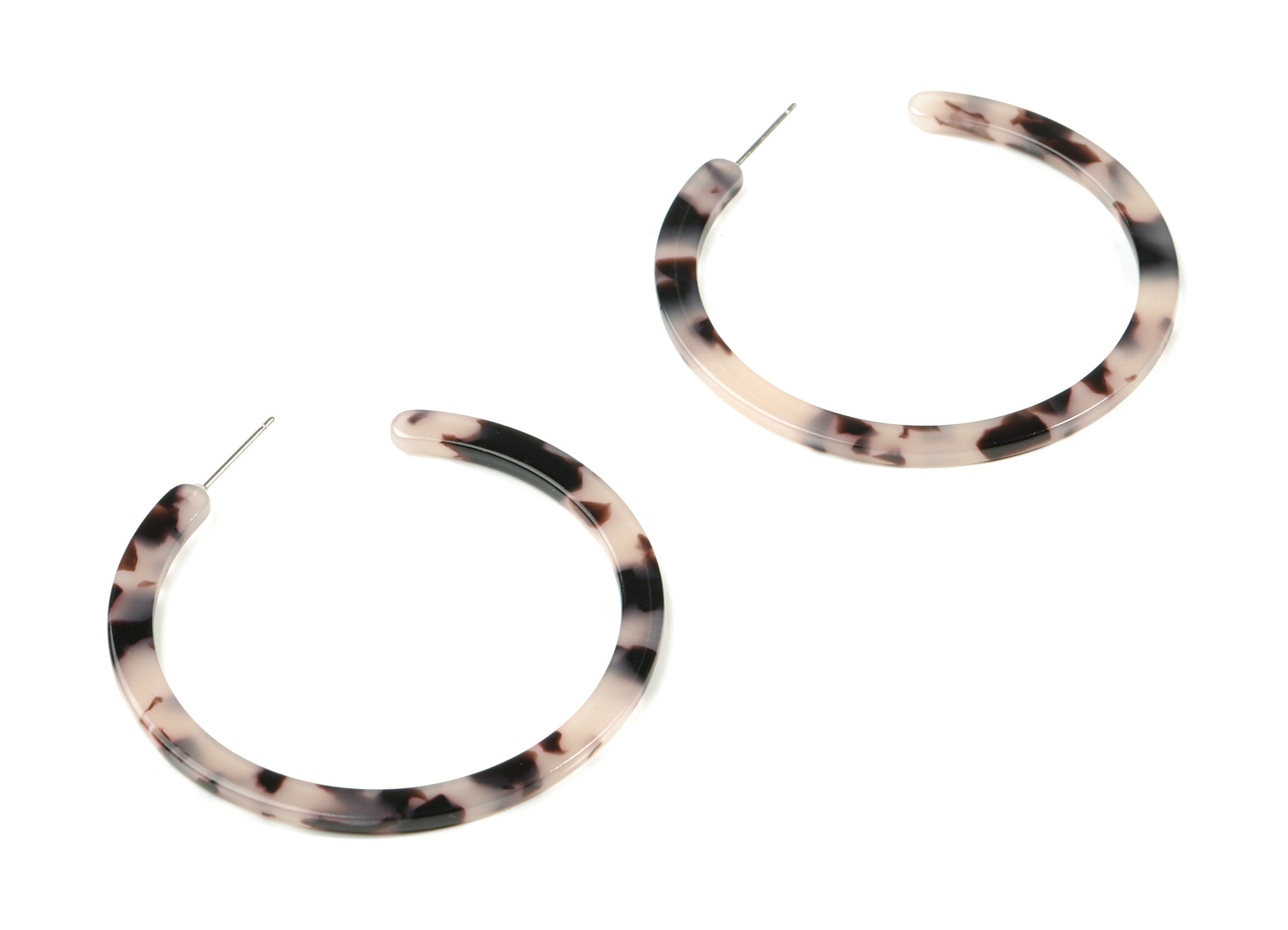 Open Hoop Earrings Stud - 2 inch Hoop Earring - Blonde Tortoise Shell Round Earring Post - Color Code: A06 - 52.8x49.6x2.65mm - AC1836-A06 - DOMEDBAZAAR