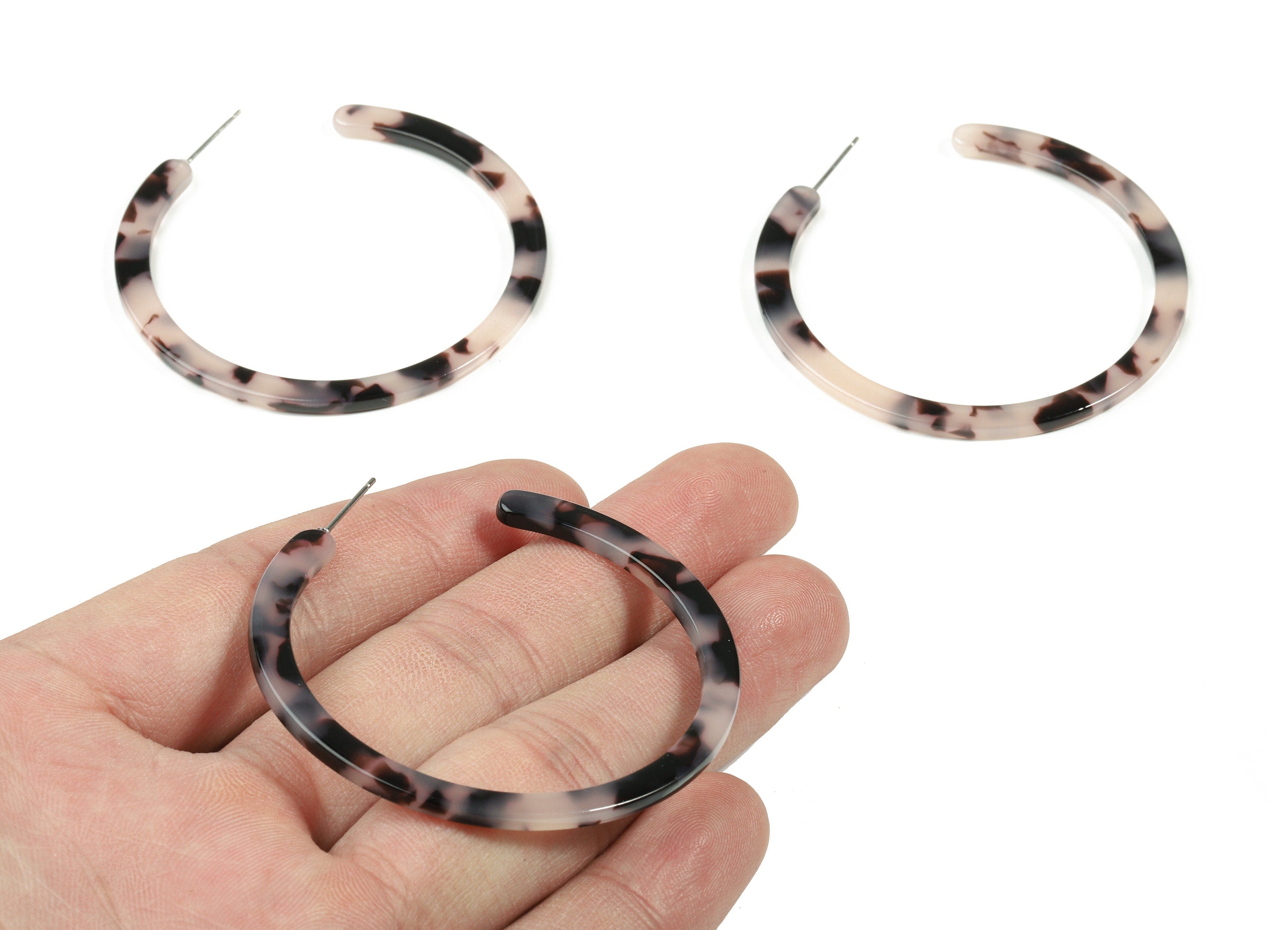 Open Hoop Earrings Stud - 2 inch Hoop Earring - Blonde Tortoise Shell Round Earring Post - Color Code: A06 - 52.8x49.6x2.65mm - AC1836-A06 - DOMEDBAZAAR