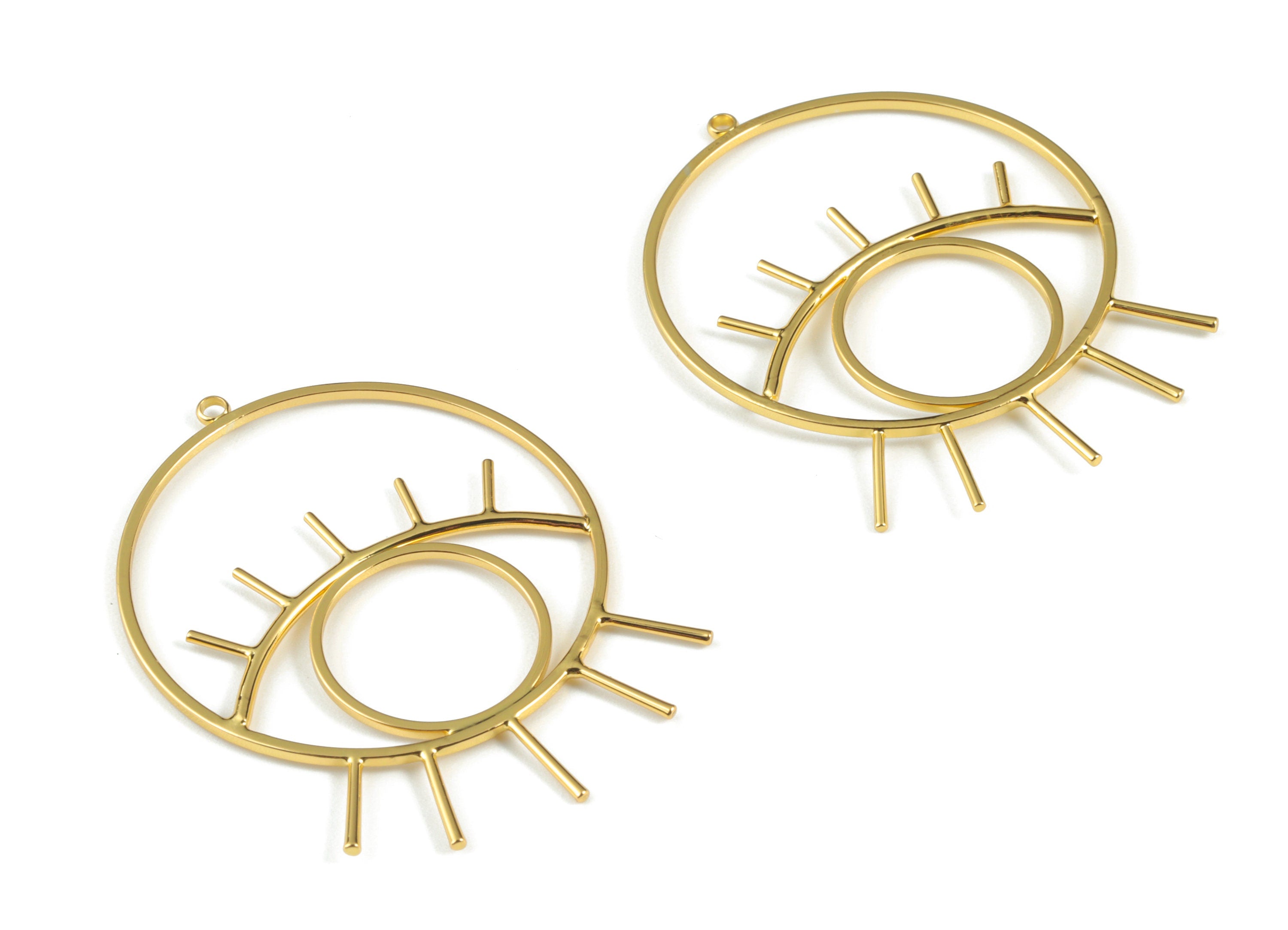 Gold Eye Hoop Earring Charms - Gold Tone Brass Eye Circle Earrings - Earring Findings - Jewelry Supplies - 44.58x35.41x1.27mm - PP2869G - DOMEDBAZAAR