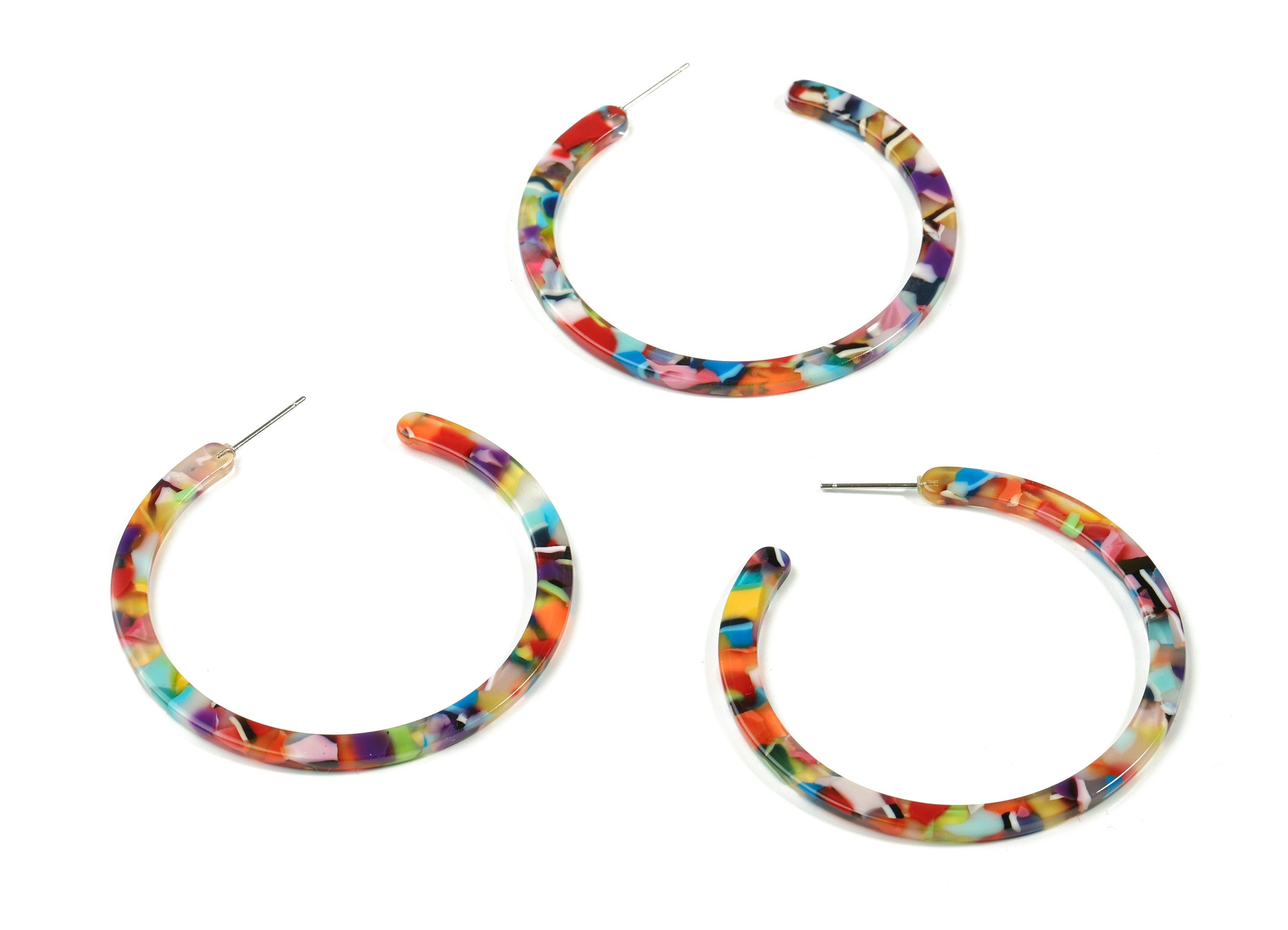 Open Hoop Earrings Stud - 2 inch Hoop Earring - Rainbow Color Round Earring Post - Color Code: A21 - 52.8x49.6x2.65mm - AC1836-A21 - DOMEDBAZAAR