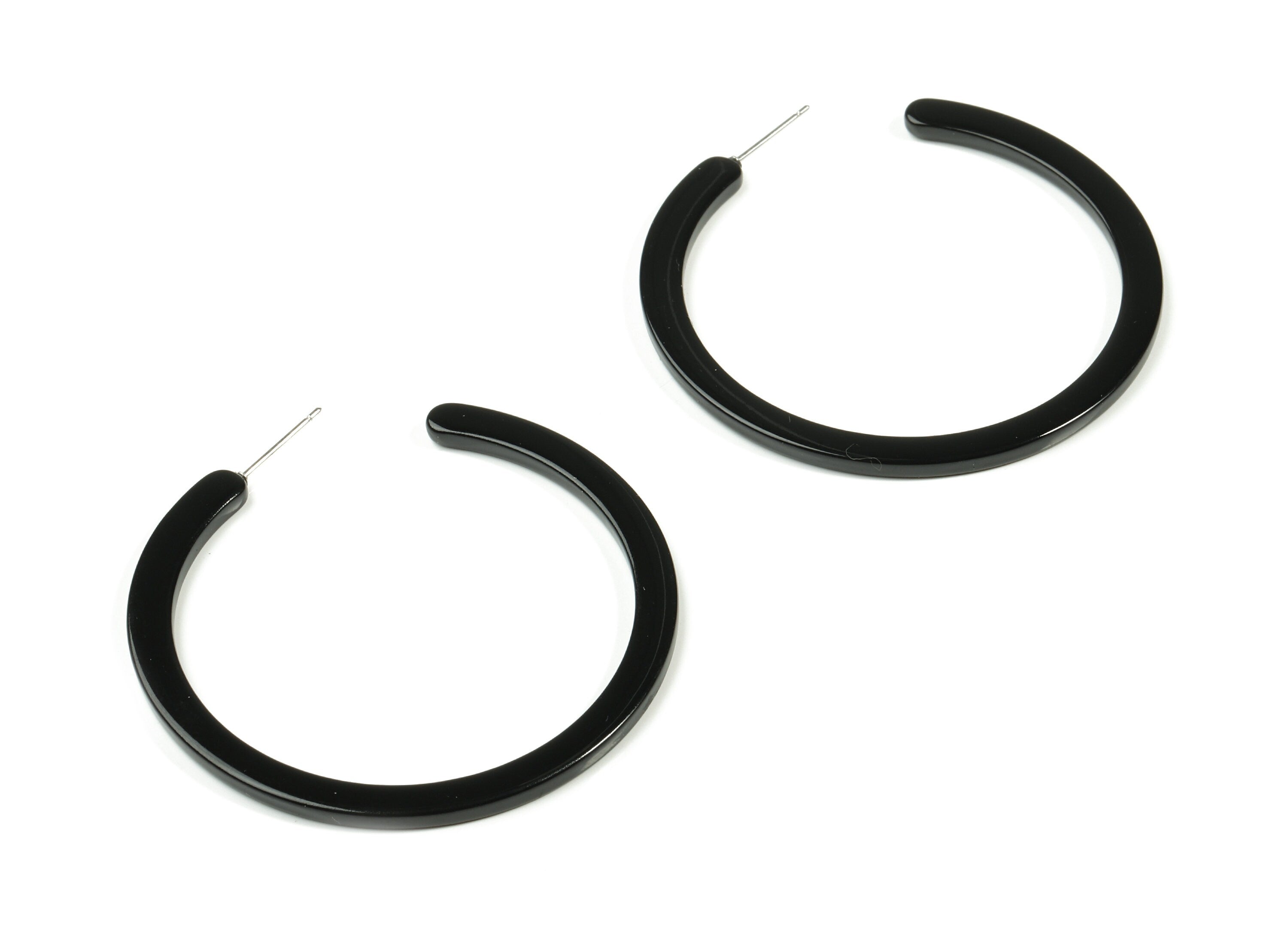 Open Hoop Earrings Stud - 2 inch Hoop Earring - Black Color Round Earring Post - Color Code: A66 - 52.8x49.6x2.65mm - AC1836-A66 - DOMEDBAZAAR