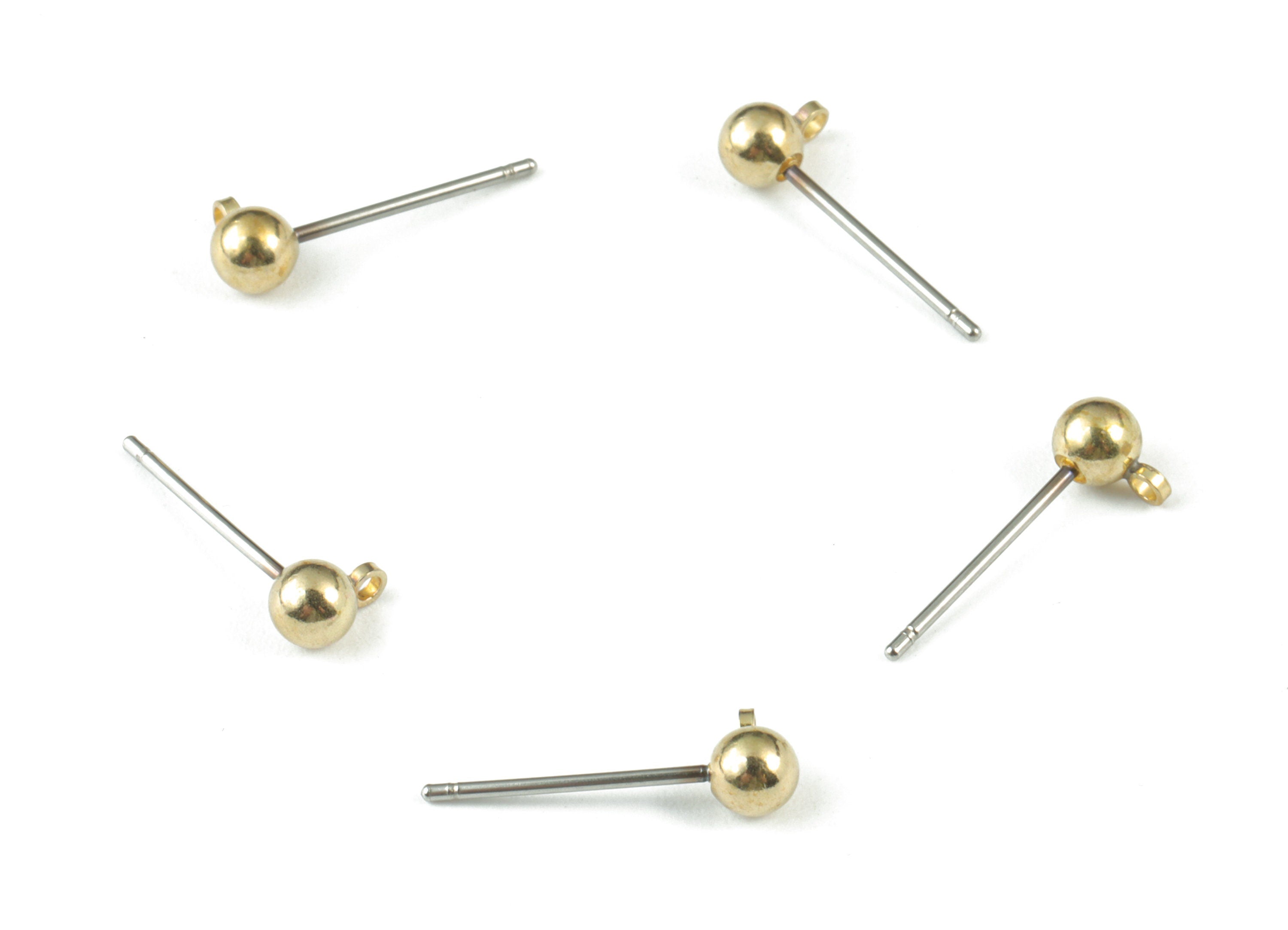 Brass Ball Stud Earring With Loop - Raw Brass Ball Post Loop - 316 Stainless Steel - Jewelry Supplies - 5.93x5.93x3.92mm - PP3609 - DOMEDBAZAAR