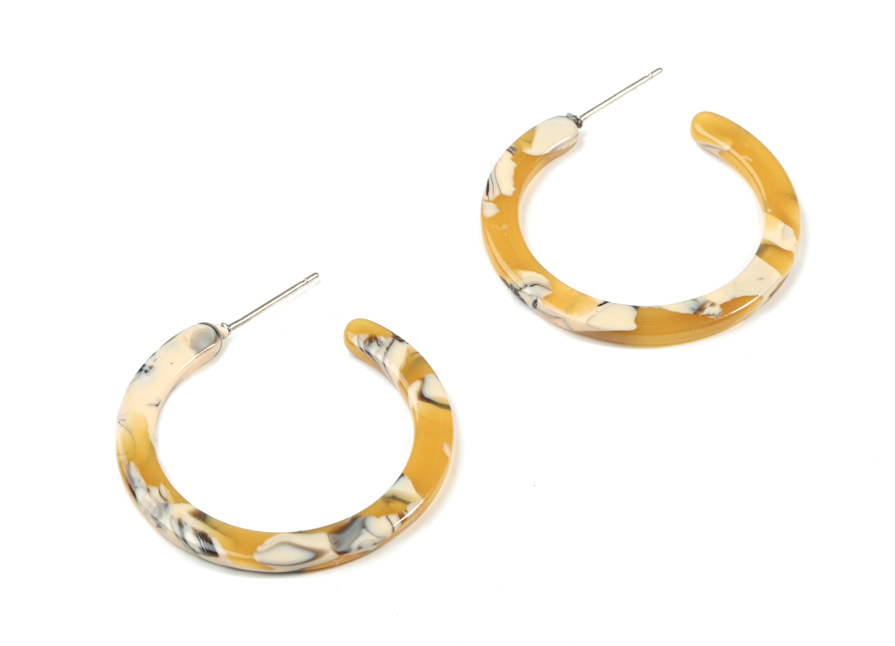 Open Hoop Earrings Stud - 1.2 inch Hoop Earring - Yellow Round Earring Post - Color Code: A14 - 31.4x30.7x2.5mm - AC1829-A14 - DOMEDBAZAAR