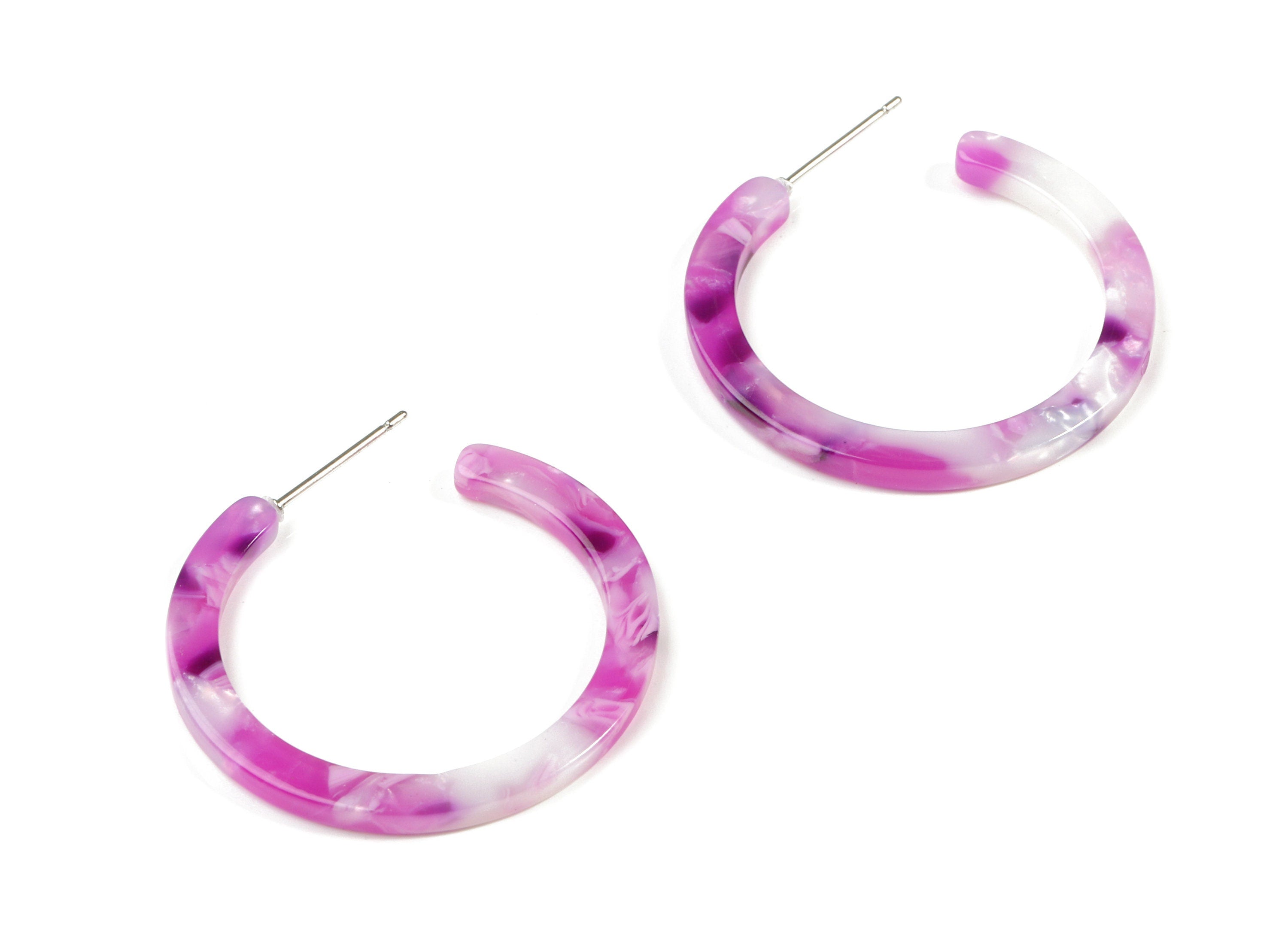 Open Hoop Earrings Stud - 1.2 inch Hoop Earring - Lilac Round Earring Post - Color Code: A224 - 31.4x30.7x2.5mm - AC1829-A224 - DOMEDBAZAAR