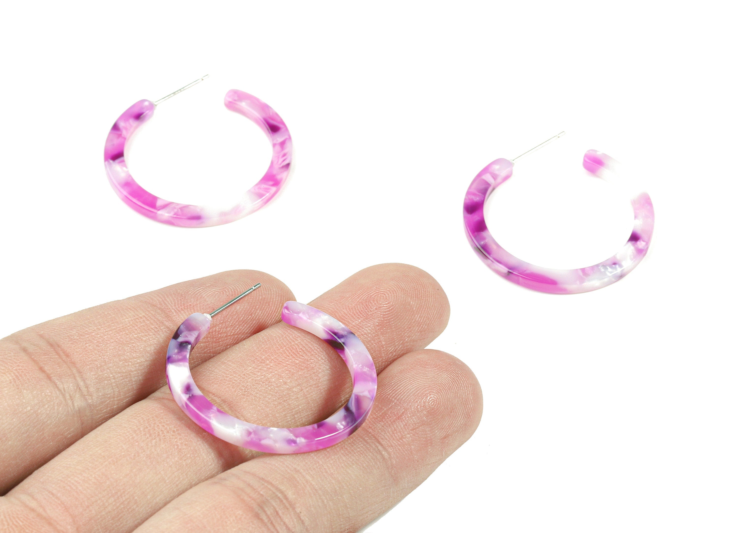 Open Hoop Earrings Stud - 1.2 inch Hoop Earring - Lilac Round Earring Post - Color Code: A224 - 31.4x30.7x2.5mm - AC1829-A224 - DOMEDBAZAAR