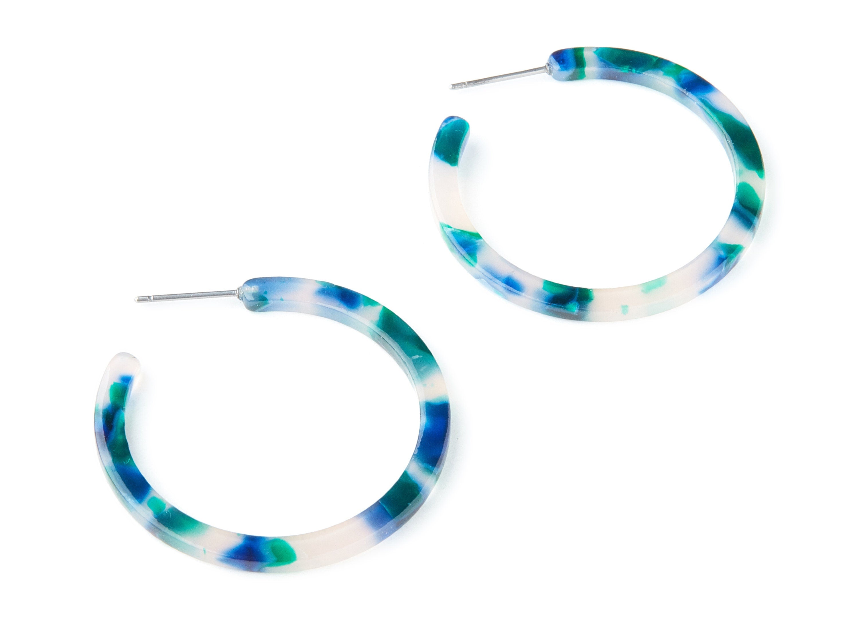 Open Hoop Earrings Stud - 1.5 inch Hoop Earring - Green Acetate Round Earring Post - Color Code: A18 - Open Circle - 38x38x2.7mm - AC1173G - DOMEDBAZAAR