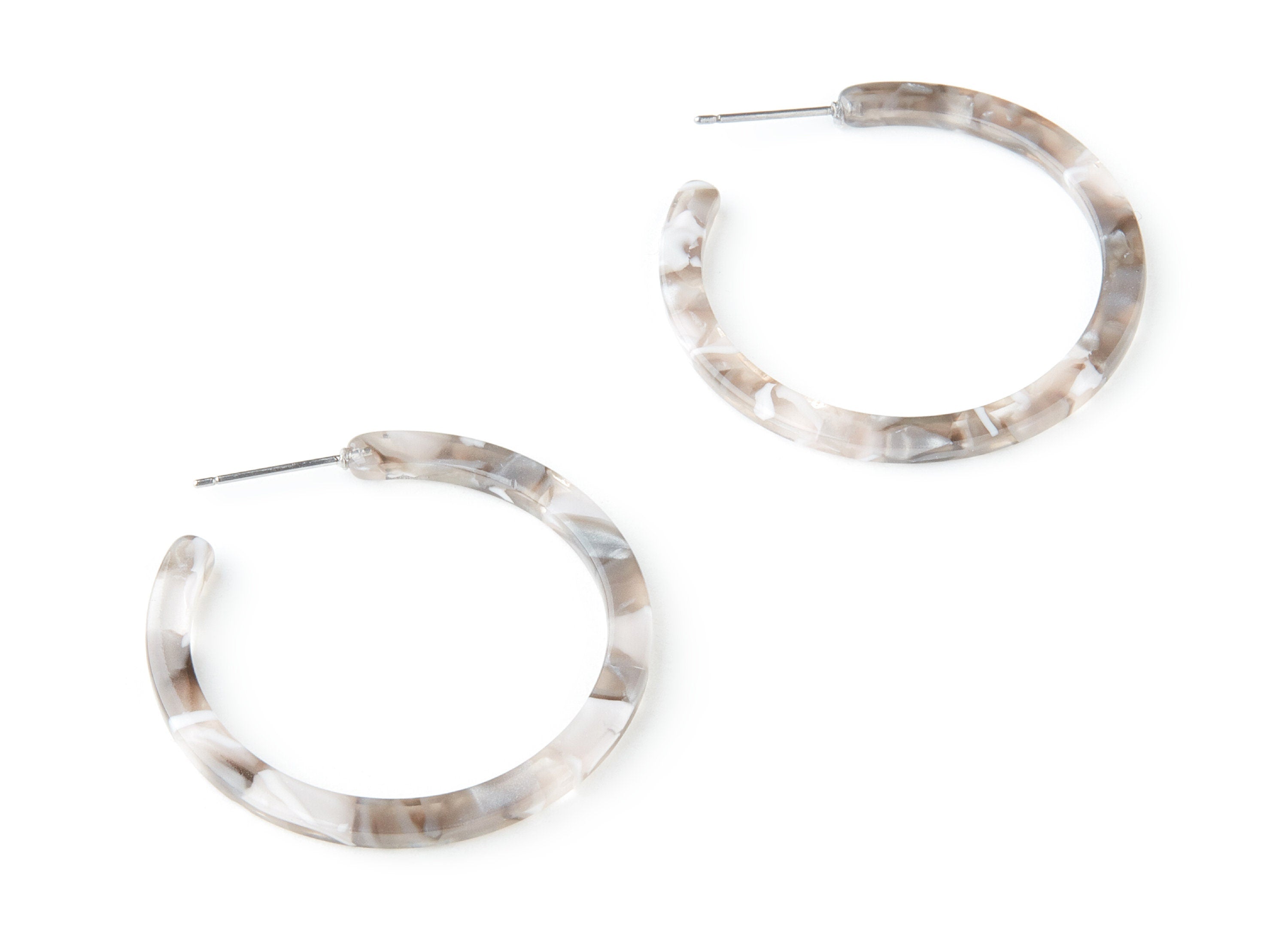 Open Hoop Earrings Stud - 1.5 inch Hoop Earring - Gray Acetate Round Earring Post - Color Code: A157 - Open Circle - 38x38x2.7mm - AC1173JJ - DOMEDBAZAAR