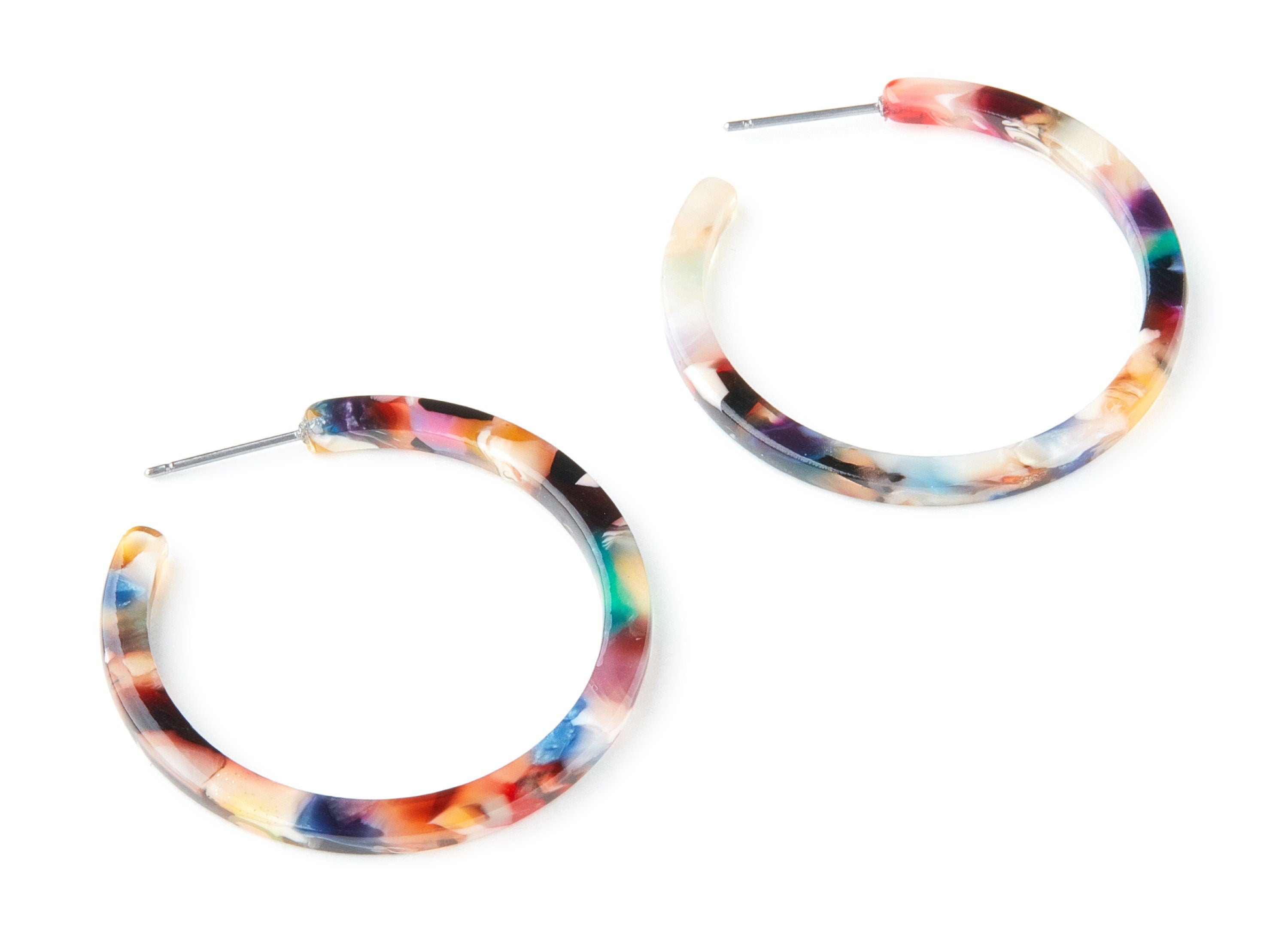 Open Hoop Earrings Stud - 1.5 inch Hoop Earring - Rainbow Acetate Round Earring Post - Color Code: A60- Open Circle - 38x38x2.7mm - AC1173K - DOMEDBAZAAR