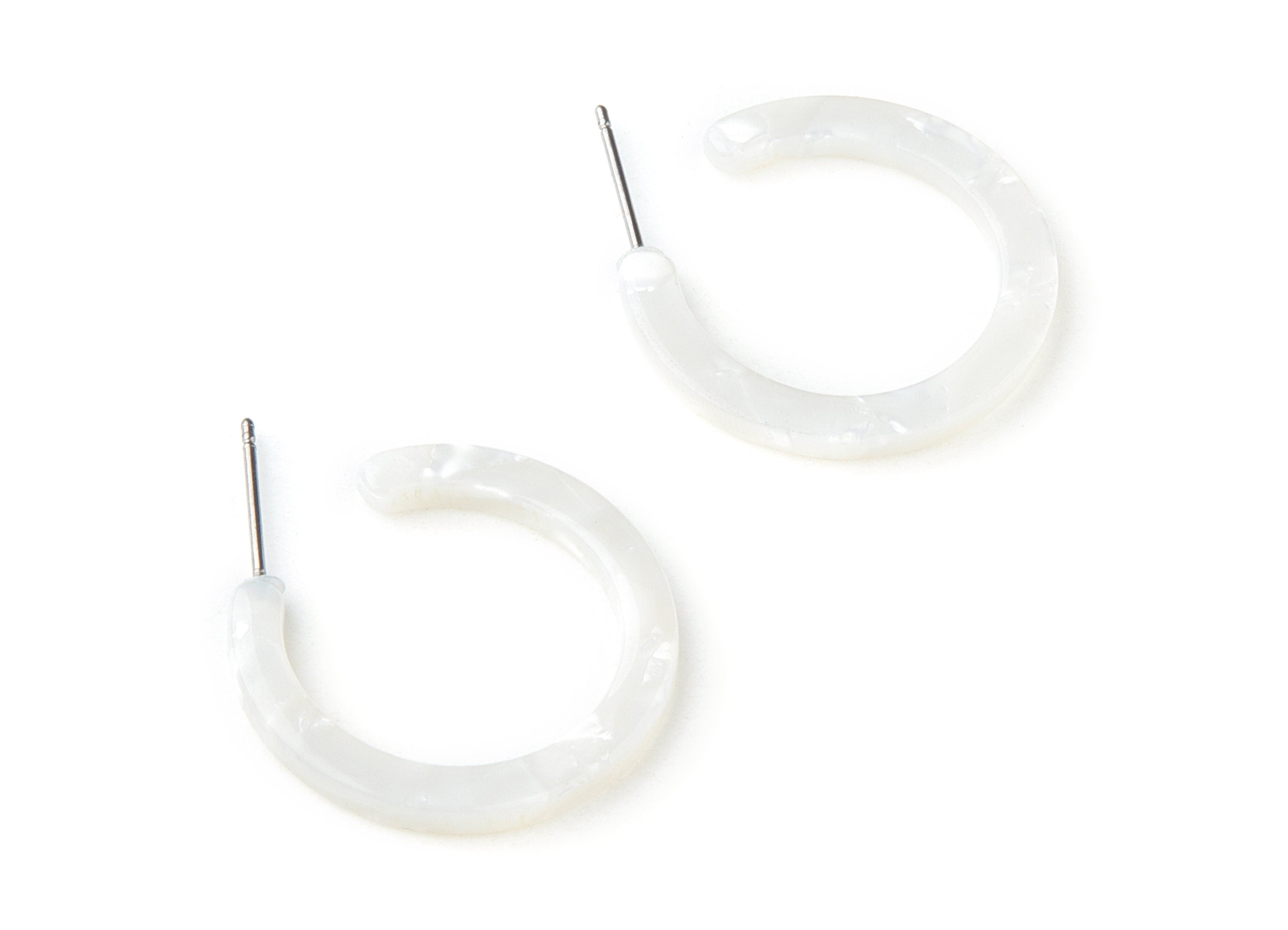 Open Hoop Earrings Stud - 1 inch Hoop Earring - Ivory Acetate Round Earrin Post - Color Code: A12 - 25.4x25.4x2.78mm - AC1174C - DOMEDBAZAAR