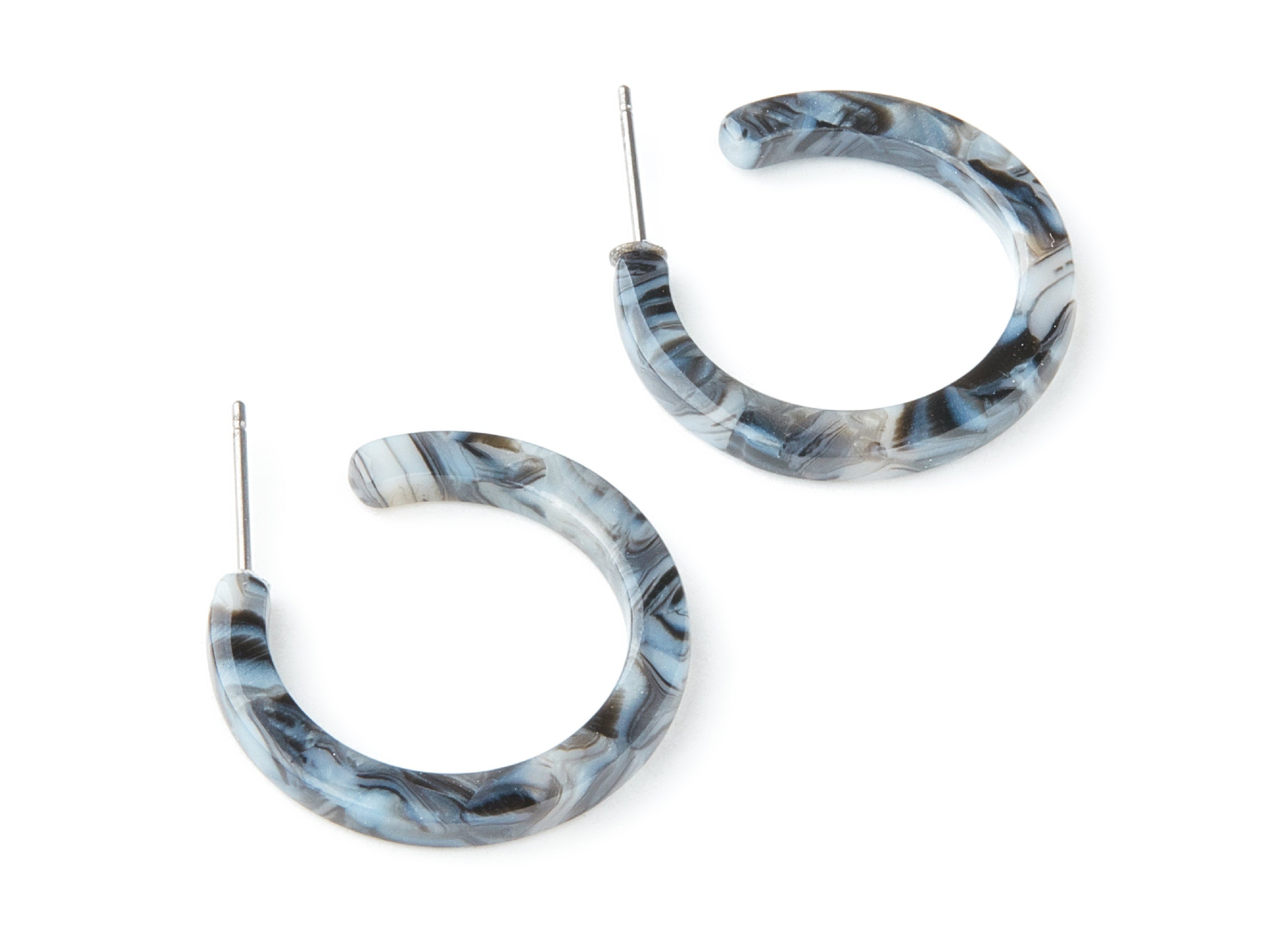 Open Hoop Earrings Stud - 1 inch Hoop Earring - Black Gray Acetate Round Earrin Post - Open Circle - 25.4x25.4x2.78mm - AC1174F - DOMEDBAZAAR