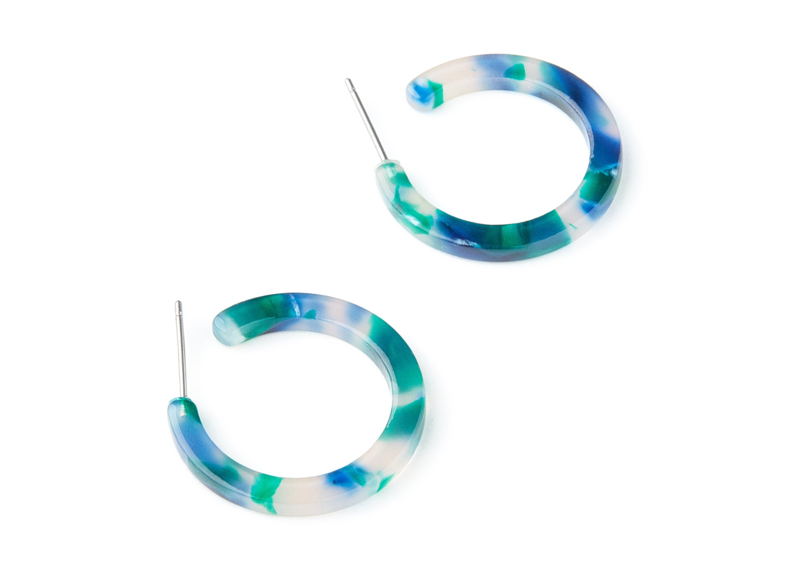 Open Hoop Earrings Stud - 1 inch Hoop Earring - Green Gray Acetate Round Earrin Post - Color Code: A18 - 25.4x25.4x2.78mm - AC1174G - DOMEDBAZAAR