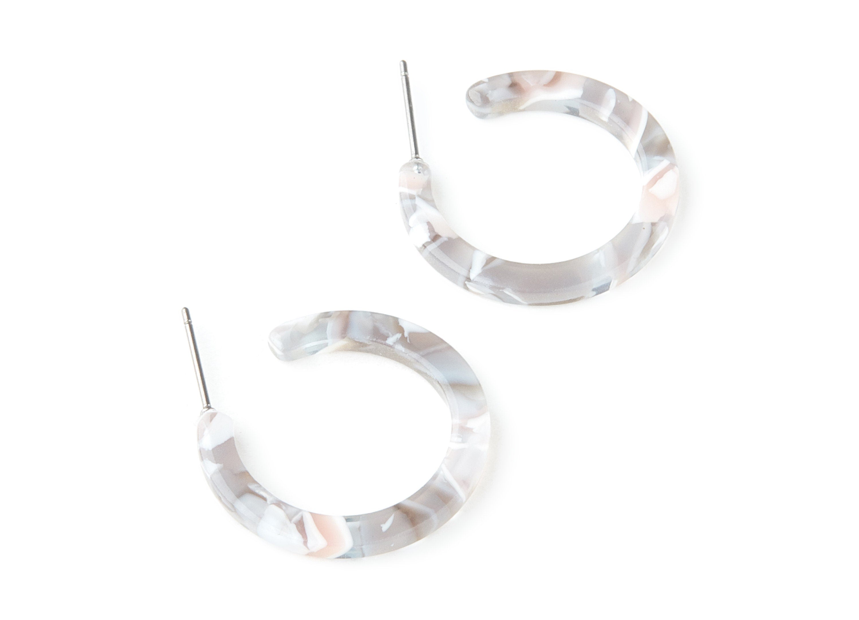Open Hoop Earrings Stud - 1 inch Hoop Earring - Gray Cream Acetate Round Earrin Post - Color Code: A20 - 25.4x25.4x2.78mm - AC1174J - DOMEDBAZAAR