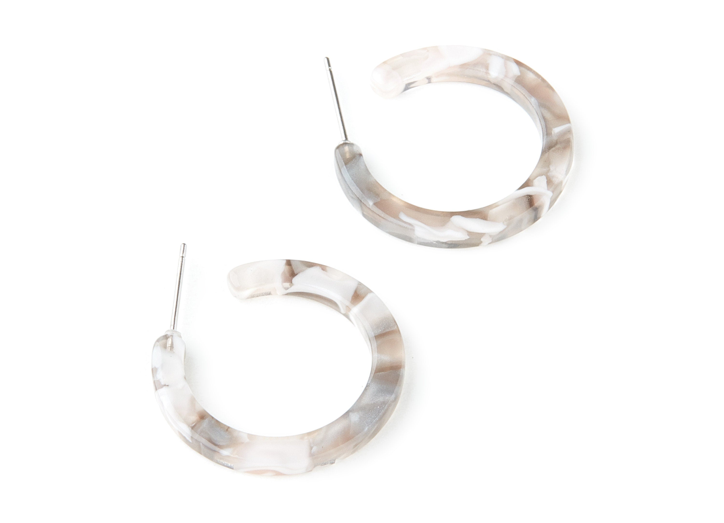 Open Hoop Earrings Stud - 1 inch Hoop Earring - Gray Cream Acetate Round Earrin Post - Color Code: A157 - 25.4x25.4x2.78mm - AC1174JJ - DOMEDBAZAAR
