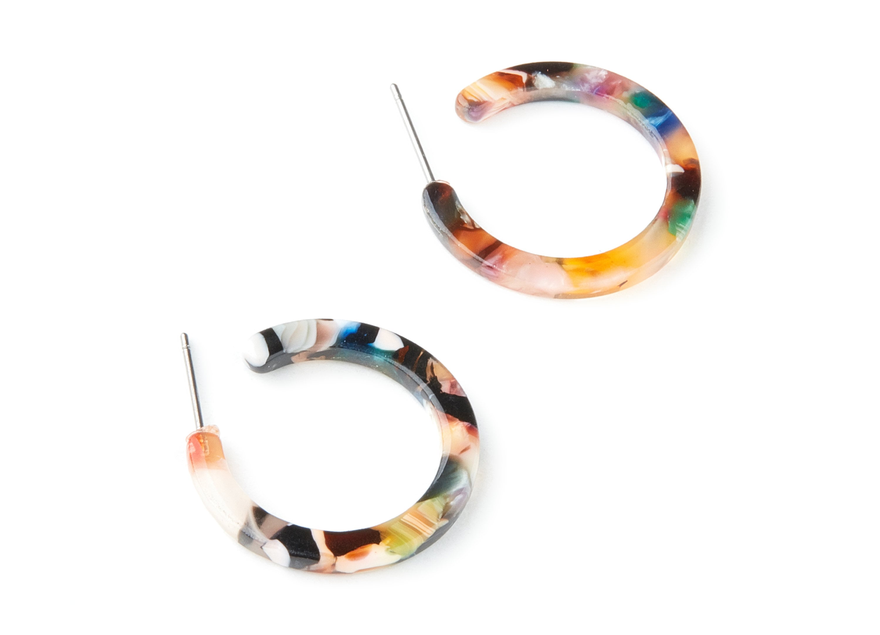 Open Hoop Earrings Stud - 1 inch Hoop Earring - Mix Acetate Round Earrin Post - Color Code: A60 - 25.4x25.4x2.78mm - AC1174K - DOMEDBAZAAR