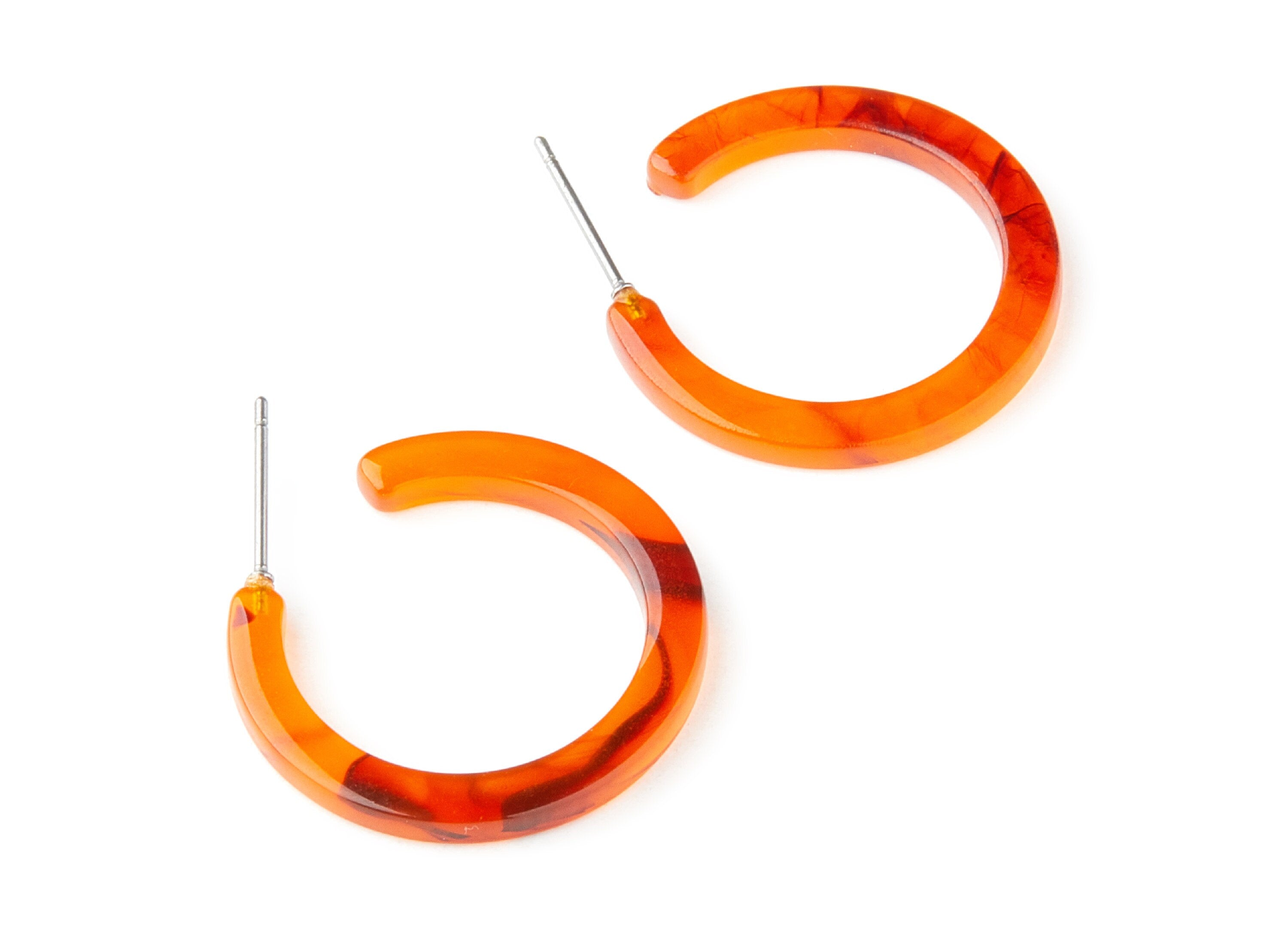 Open Hoop Earrings Stud - 1 inch Hoop Earring - Brown Acetate Round Earrin Post - Open Circle - 25.4x25.4x2.78mm - AC1174MM - DOMEDBAZAAR
