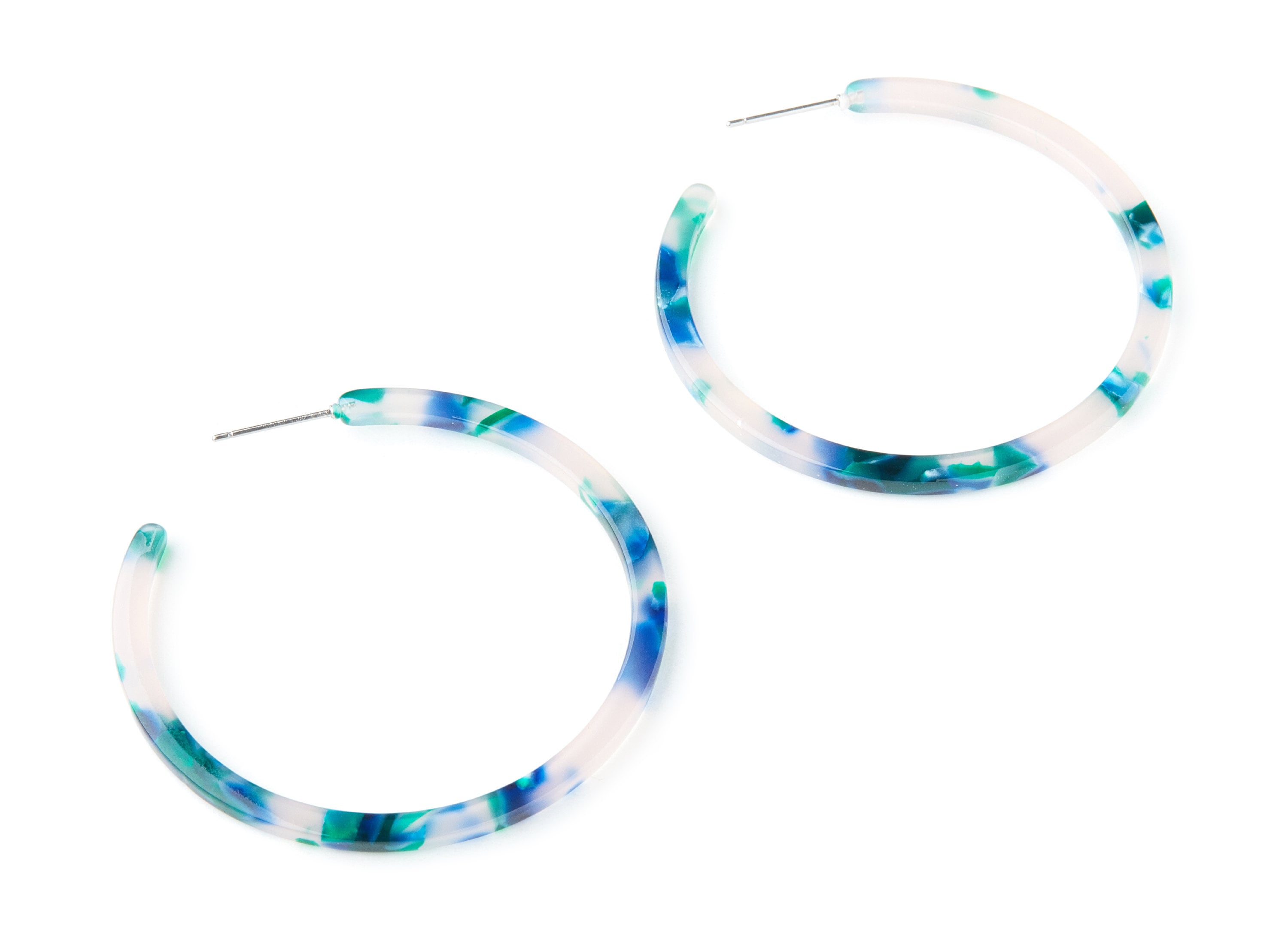 Open Hoop Earrings Stud - 2 inch Hoop Earring - Green Acetate Round Earring Post - Open Circle - Color Code: A18 - 50x50x2.8mm - AC1172G - DOMEDBAZAAR