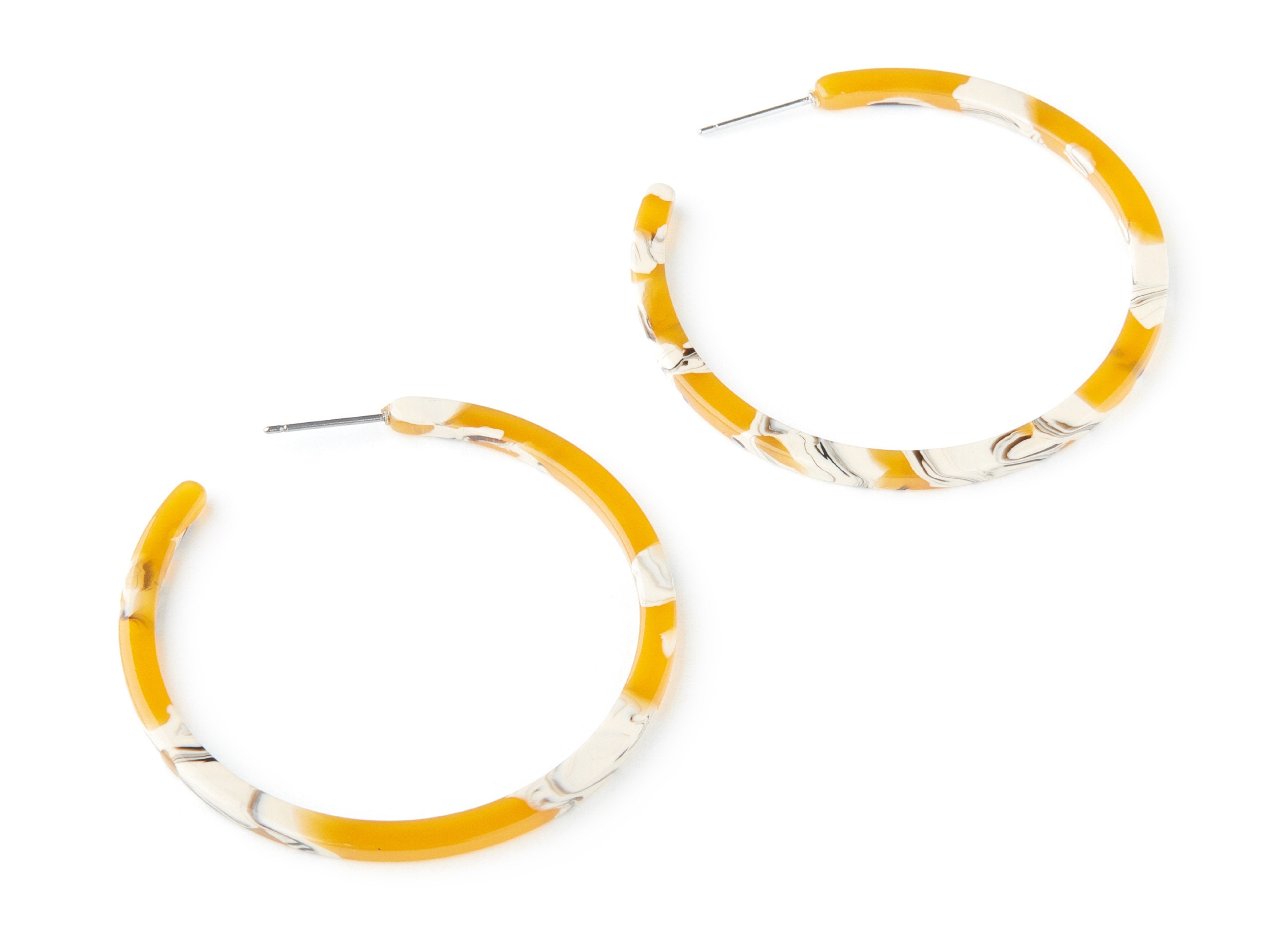 Open Hoop Earrings Stud - 2 inch Hoop Earring - Yellow Acetate Round Earring Post - Open Circle - Color Code: A14 - 50x50x2.8mm - AC1172H - DOMEDBAZAAR