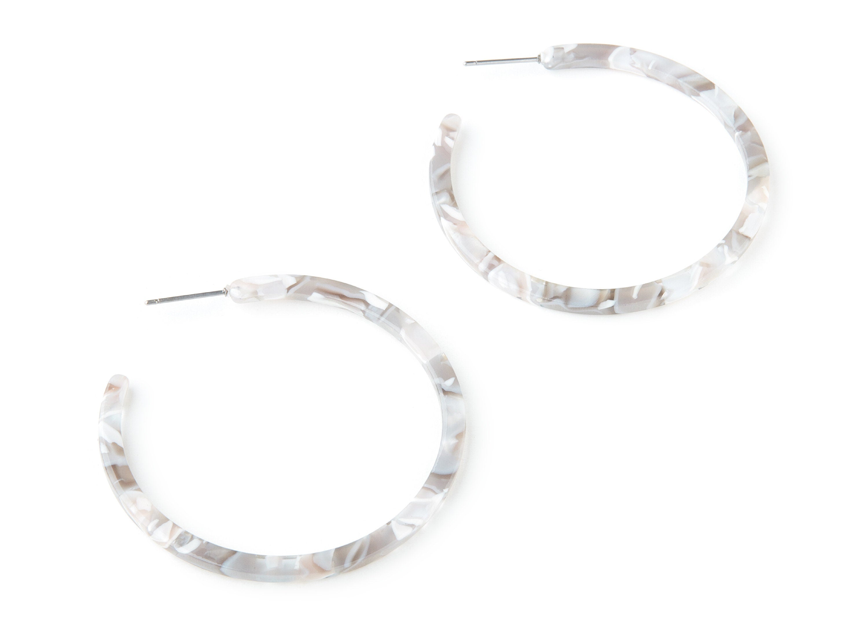 Open Hoop Earrings Stud - 2 inch Hoop Earring - Gray Acetate Round Earring Post - Open Circle - Color Code: A20 - 50x50x2.8mm - AC1172J - DOMEDBAZAAR