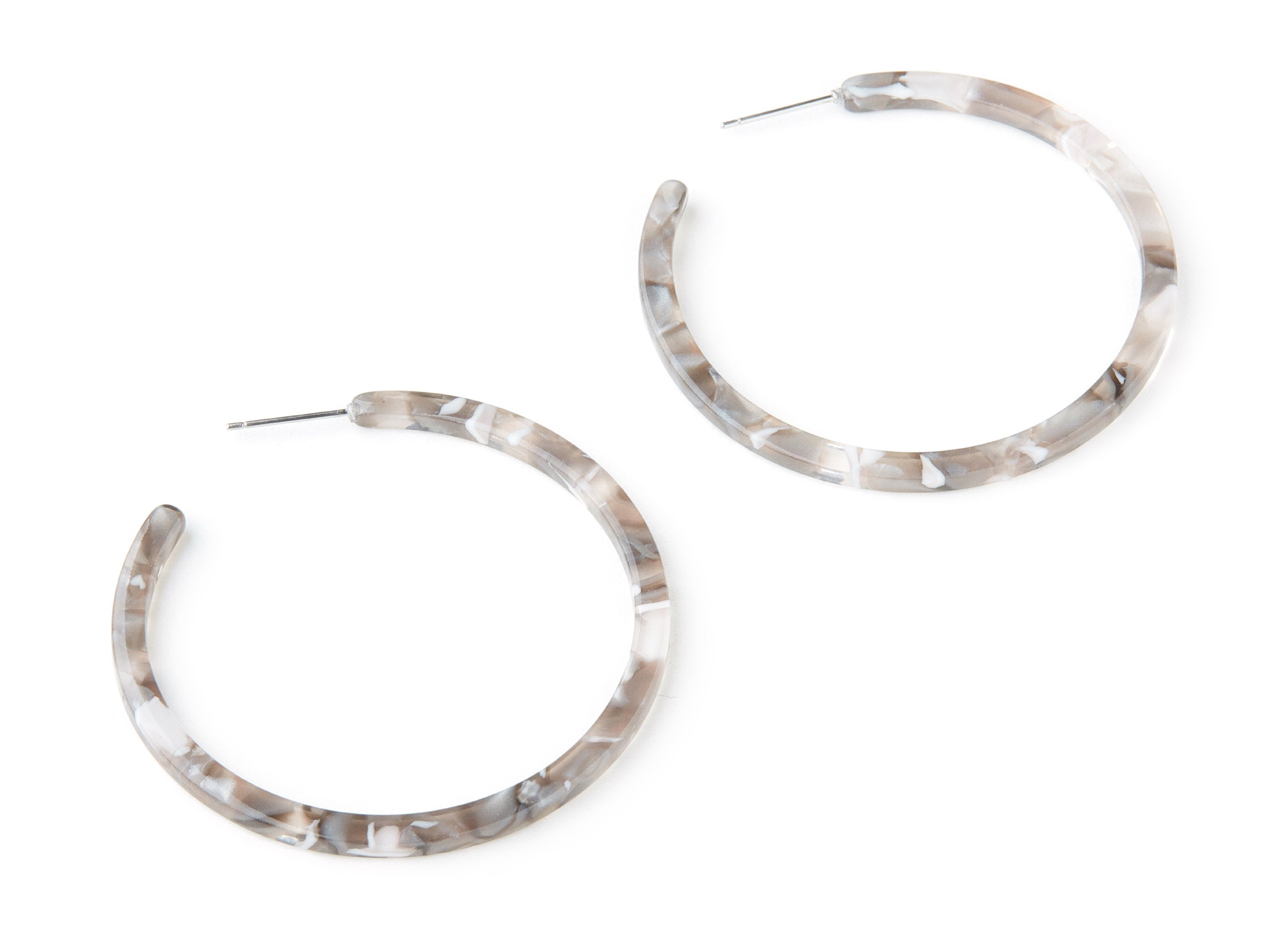 Open Hoop Earrings Stud - 2 inch Hoop Earring - Gray Acetate Round Earring Post - Open Circle - Color Code: A157 - 50x50x2.8mm - AC1172JJ - DOMEDBAZAAR