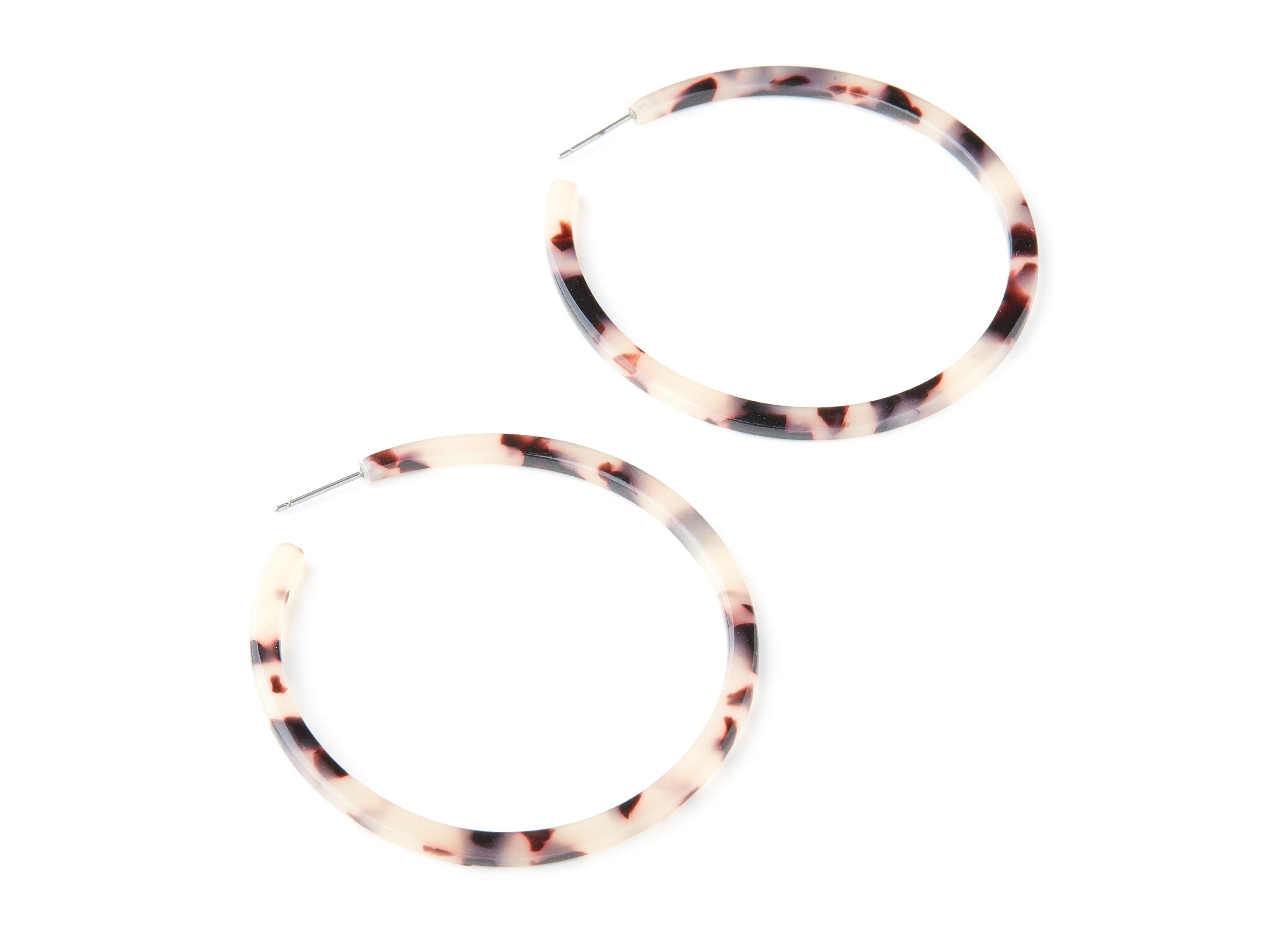 Open Hoop Earrings Stud - 2.5 inch Hoop Earring - Blonde Tortoise Shell Acetate Round Earring Post - Color: A07 - 63.5x63.5x2.8mm - AC1171A - DOMEDBAZAAR