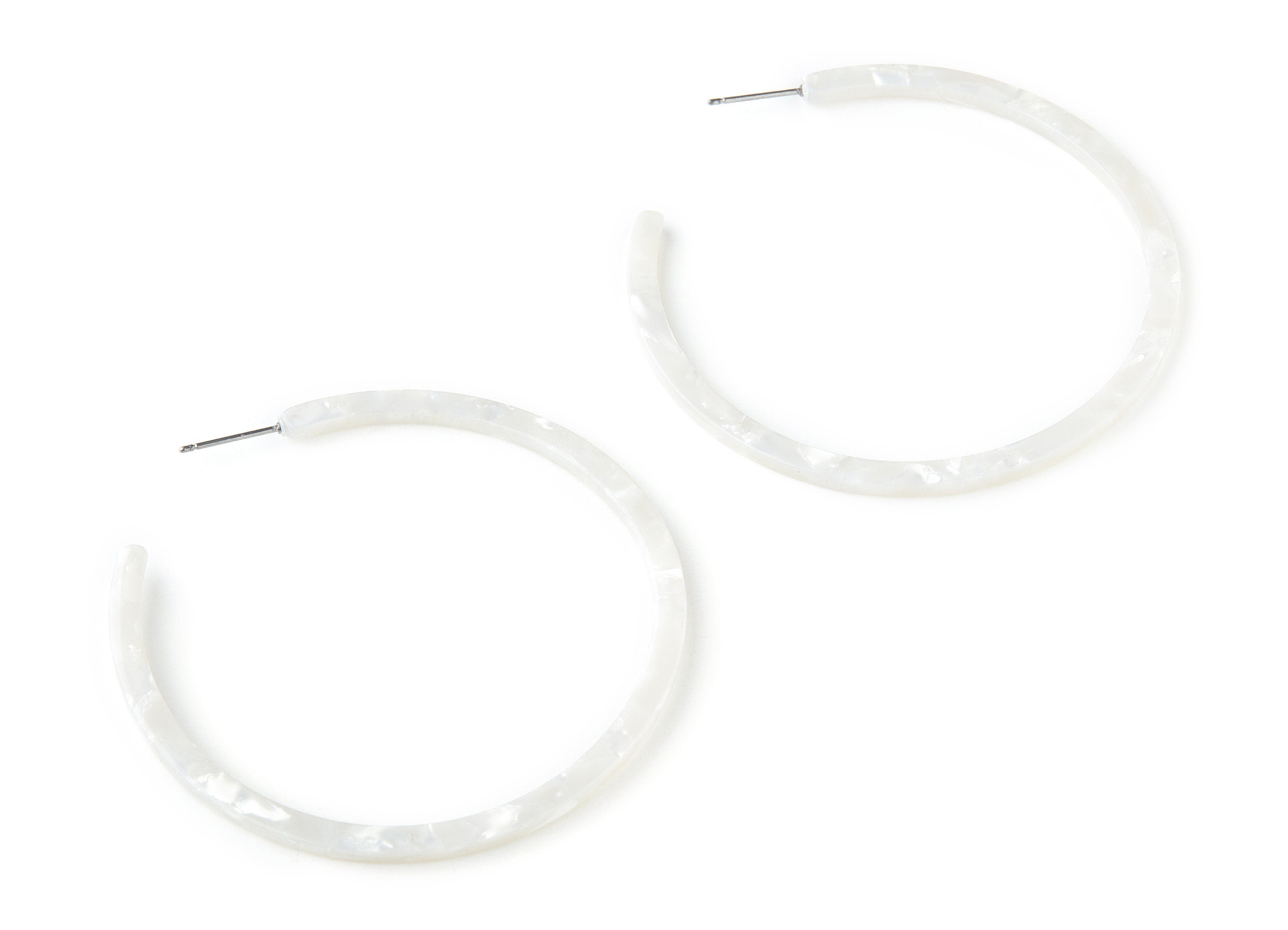 Open Hoop Earrings Stud - 2.5 inch Hoop Earring - Ivory Acetate Round Earring Post - Open Circle - Color : A12 - 63.5x63.5x2.8mm - AC1171C - DOMEDBAZAAR