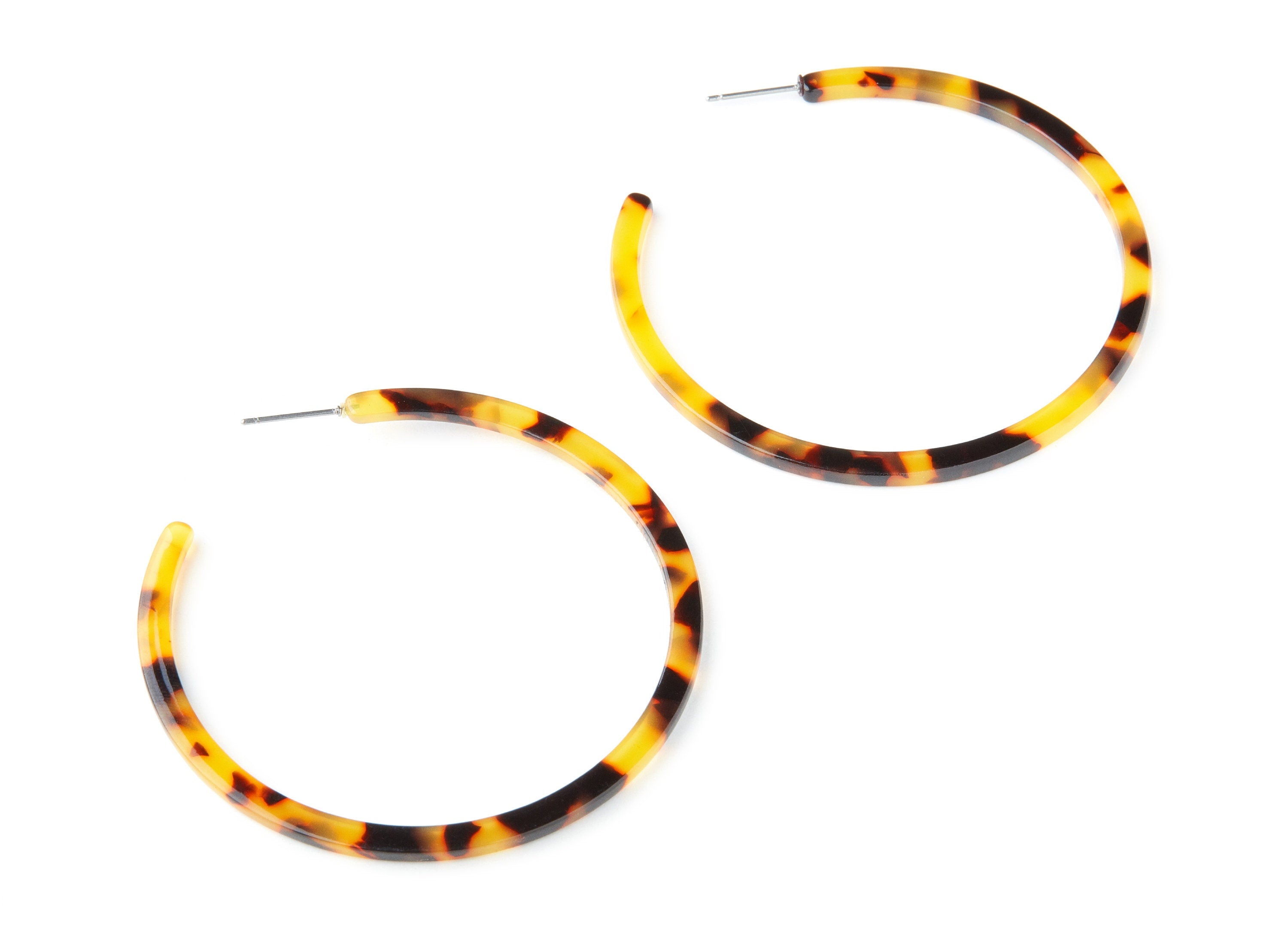 Open Hoop Earrings Stud - 2.5 inch Hoop Earring - Tortoise Shell Acetate Round Earring Post - Color : A01 - 63.5x63.5x2.8mm - AC1171D - DOMEDBAZAAR