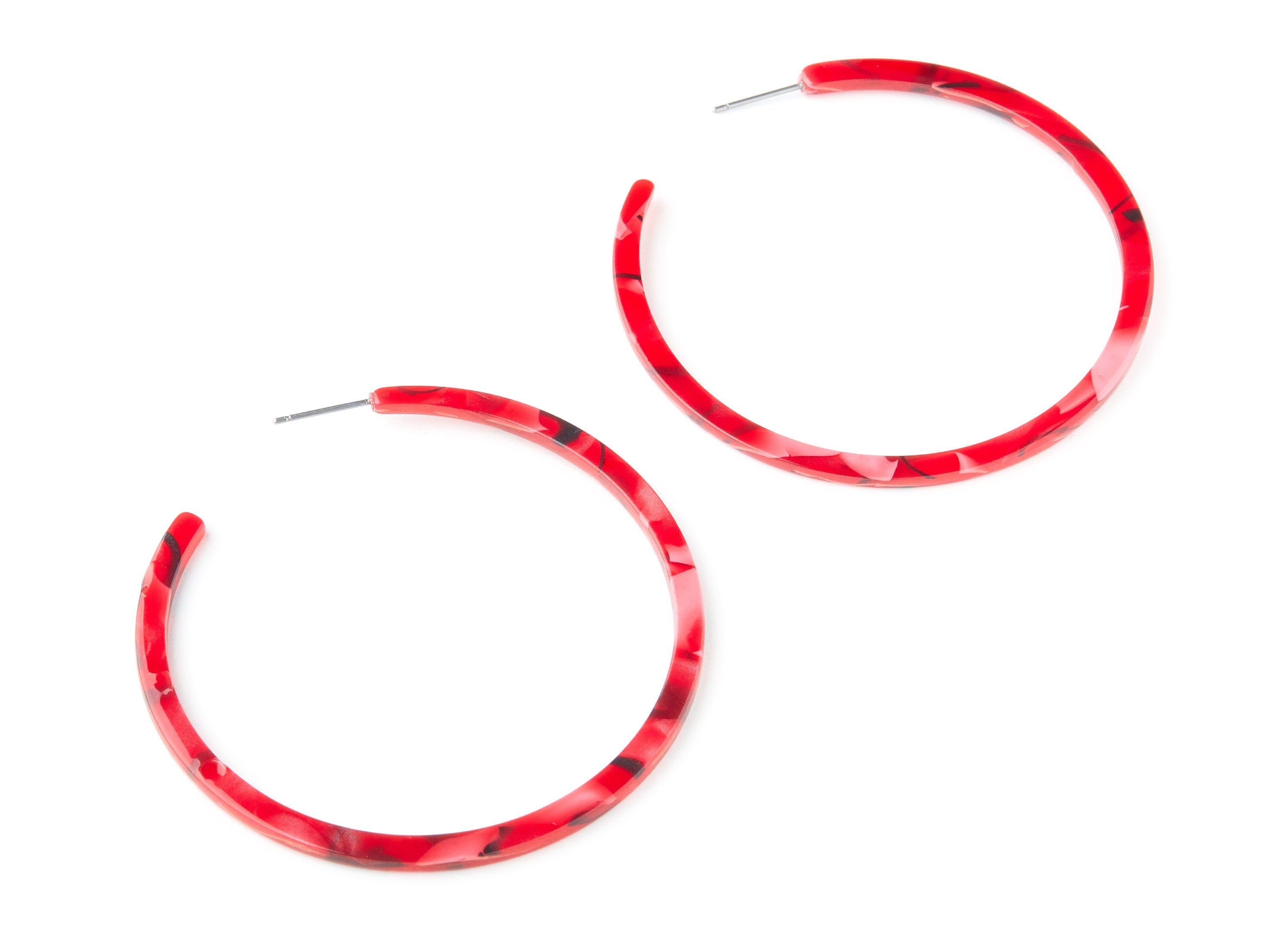 Open Hoop Earrings Stud - 2.5 inch Hoop Earring - Bordeaux Acetate Round Earring Post - Color : A56 - 63.5x63.5x2.8mm - AC1171E - DOMEDBAZAAR