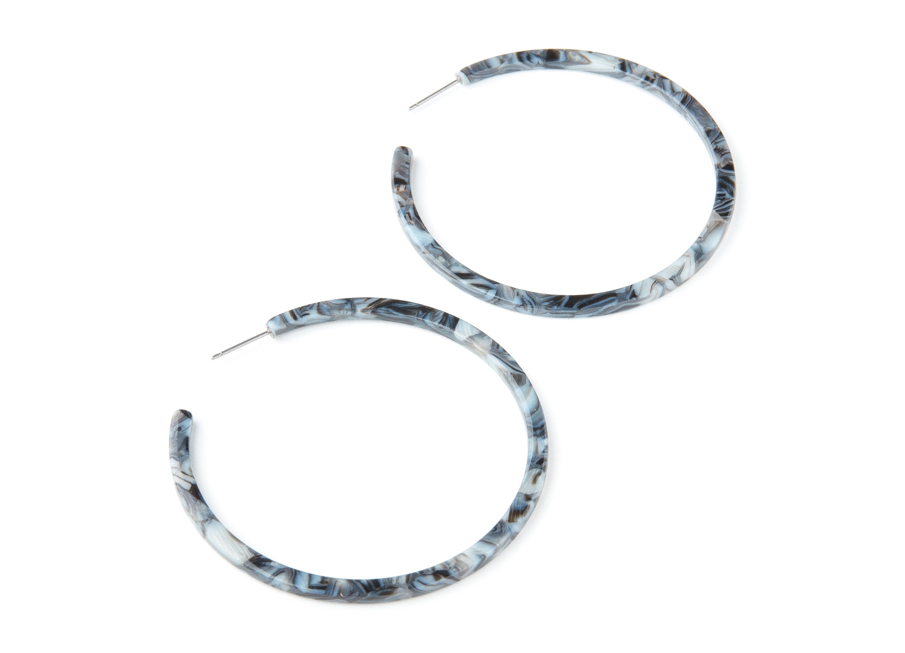 Open Hoop Earrings Stud - 2.5 inch Hoop Earring - Gray Acetate Round Earring Post - Open Circle - 63.5x63.5x2.8mm - AC1171F - DOMEDBAZAAR