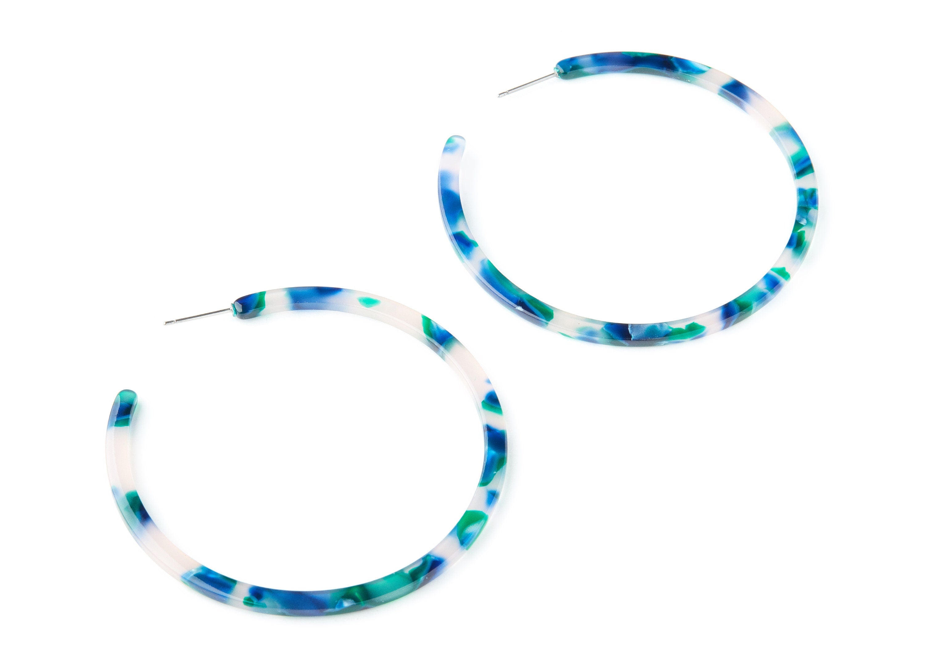 Open Hoop Earrings Stud - 2.5 inch Hoop Earring - Green Acetate Round Earring Post Open Cirle - Color Code : A18 - 63.5x63.5x2.8mm - AC1171G - DOMEDBAZAAR