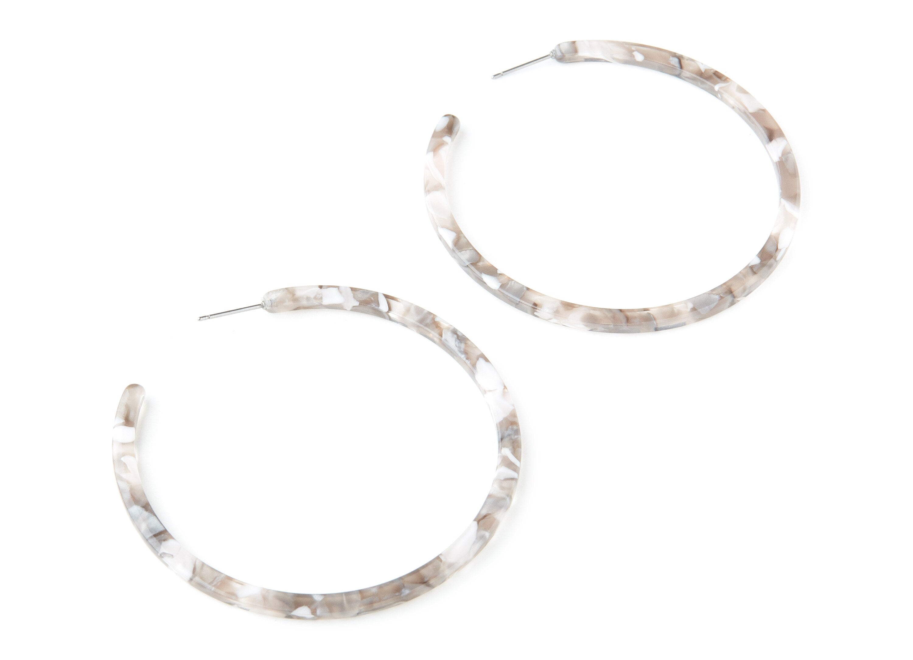 Open Hoop Earrings Stud - 2.5 inch Hoop Earring - Gray Acetate Round Earring Post - Open Cirle - Color : A157 - 63.5x63.5x2.8mm - AC1171JJ - DOMEDBAZAAR