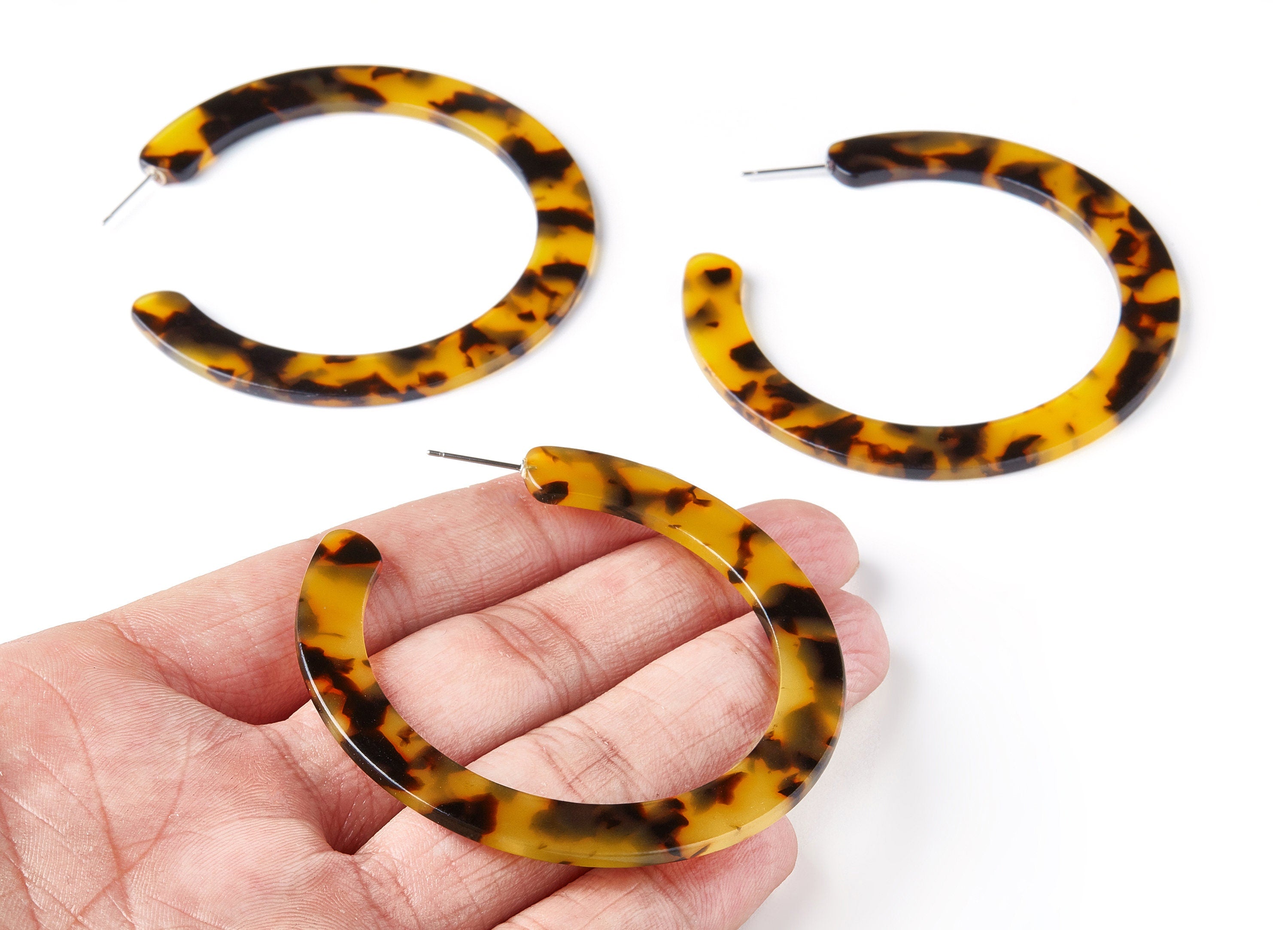 Open Hoop Earrings Stud - 2.5 inch Hoop Earring - Tortoise Shell Acetate Round Earring Post - Color Code: A01 - 63.5x2.5mm - AC1572-A01 - DOMEDBAZAAR