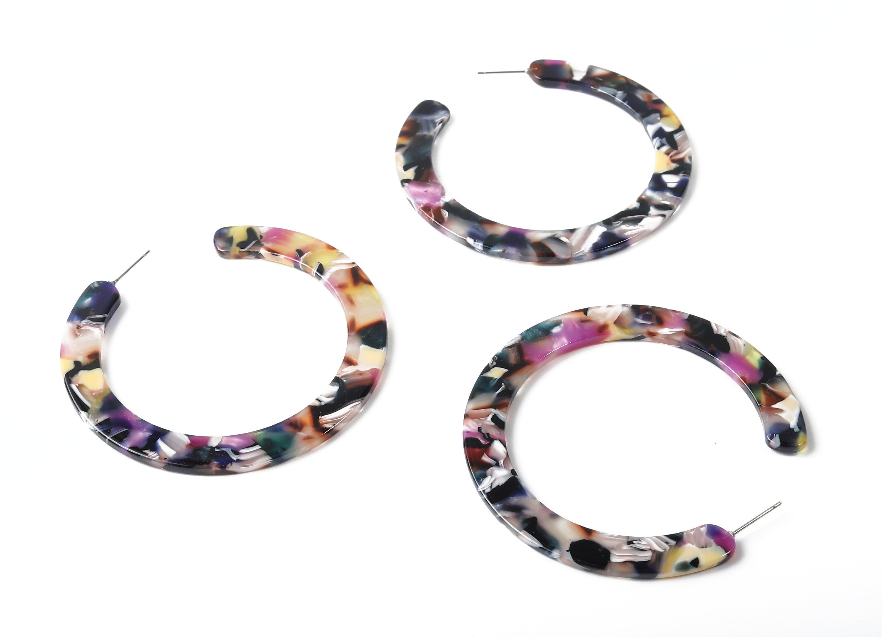 Open Hoop Earrings Stud - 2.5 inch Hoop Earring - Rainbow Acetate Round Earring Post Open Circle - Color Code: A11 - 63.5x2.5mm - AC1572-A11 - DOMEDBAZAAR