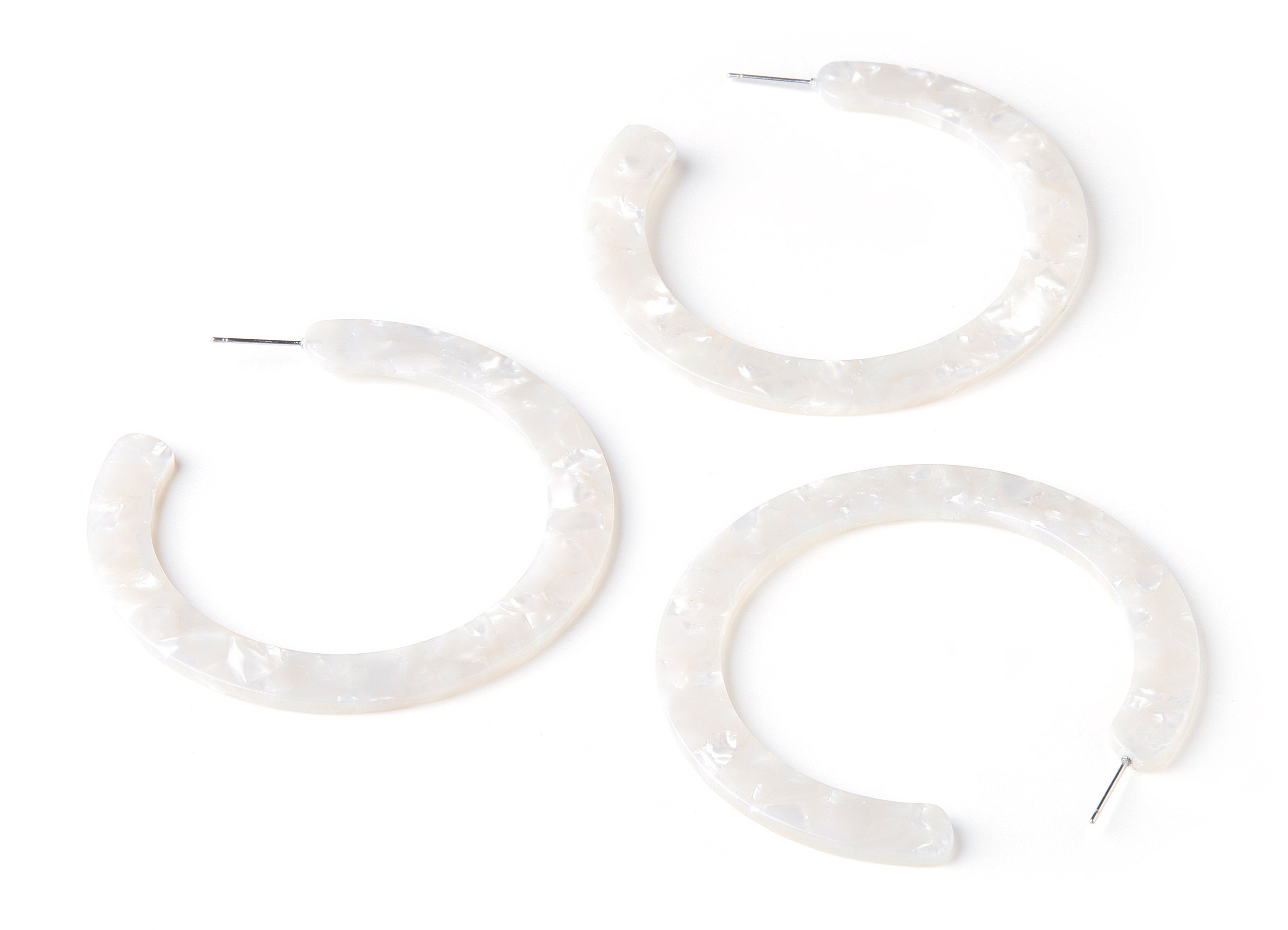 Open Hoop Earrings Stud - 2.5 inch Hoop Earring - Ivory Acetate Round Earring Post - Open Circle - Color Code: A12 - 63.5x2.5mm - AC1572-A12 - DOMEDBAZAAR