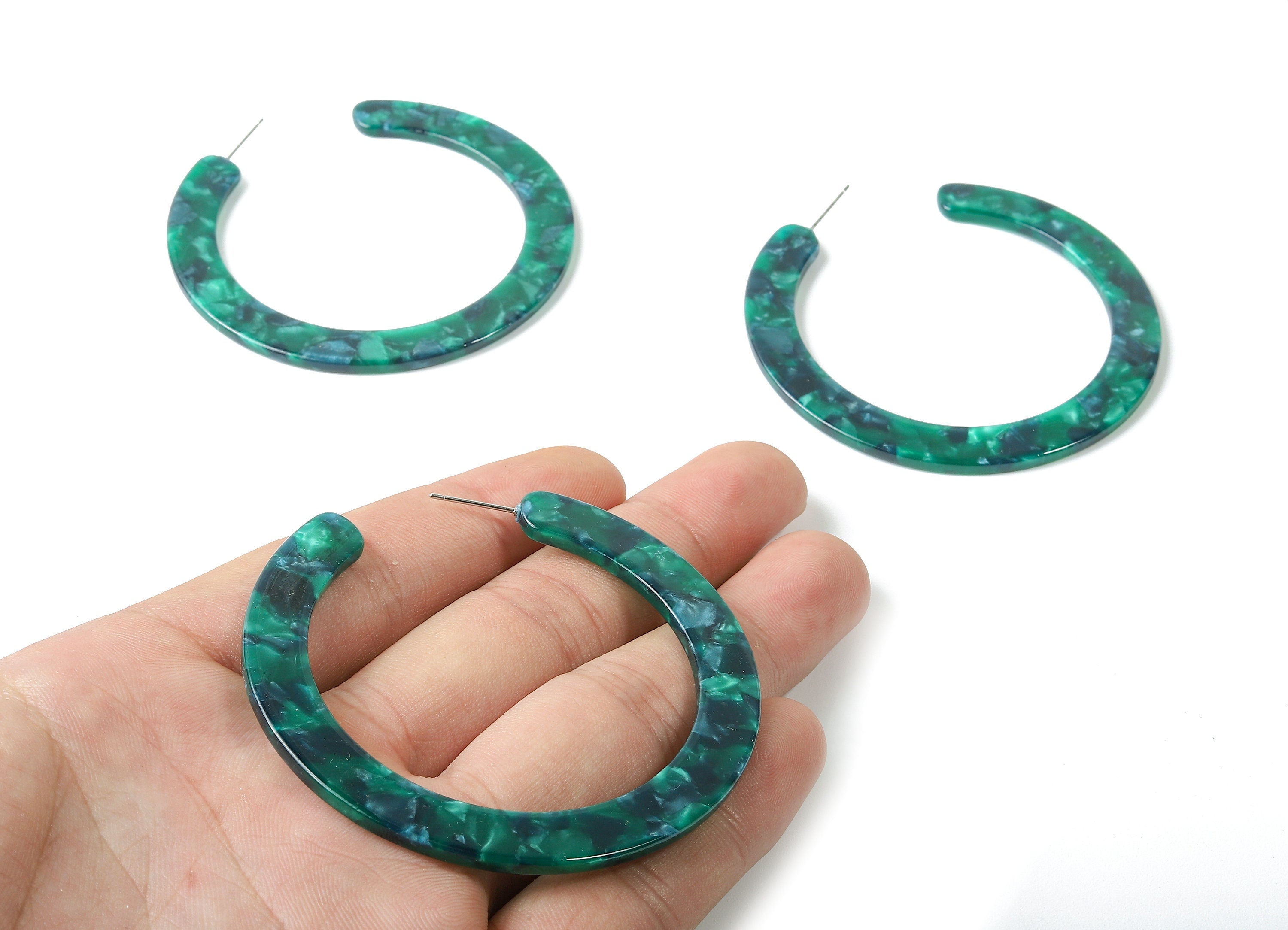 Open Hoop Earrings Stud - 2.5 inch Hoop Earring - Green Acetate Round Earring Post Open Circle - Color Code: A13 - 63.5x2.5mm - AC1572-A13 - DOMEDBAZAAR