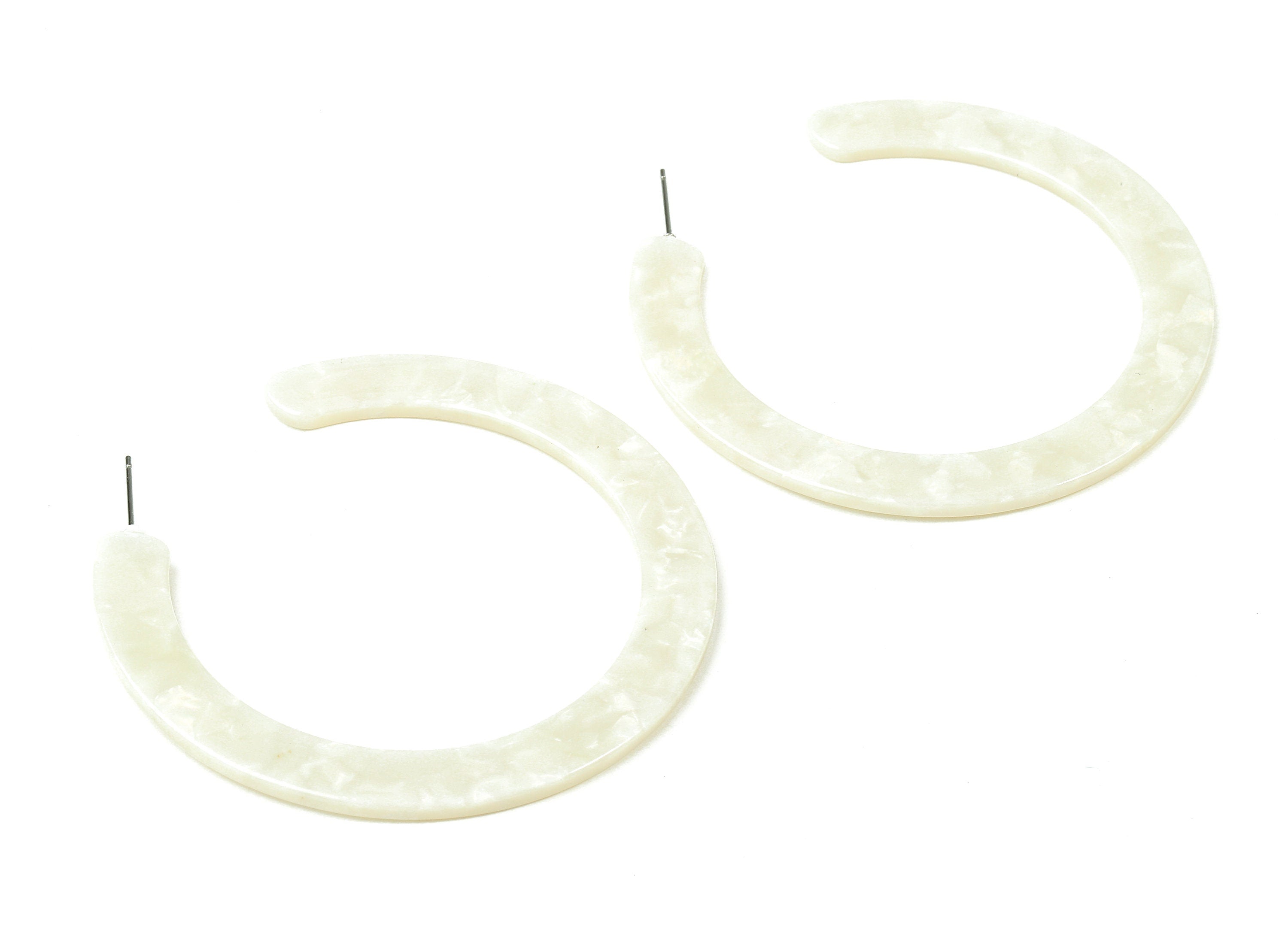 Open Hoop Earrings Stud - 2.5 inch Hoop Earring - Ivory Acetate Round Earring Post Open Circle - Color Code: A30 - 63.5x2.5mm - AC1572-A30 - DOMEDBAZAAR