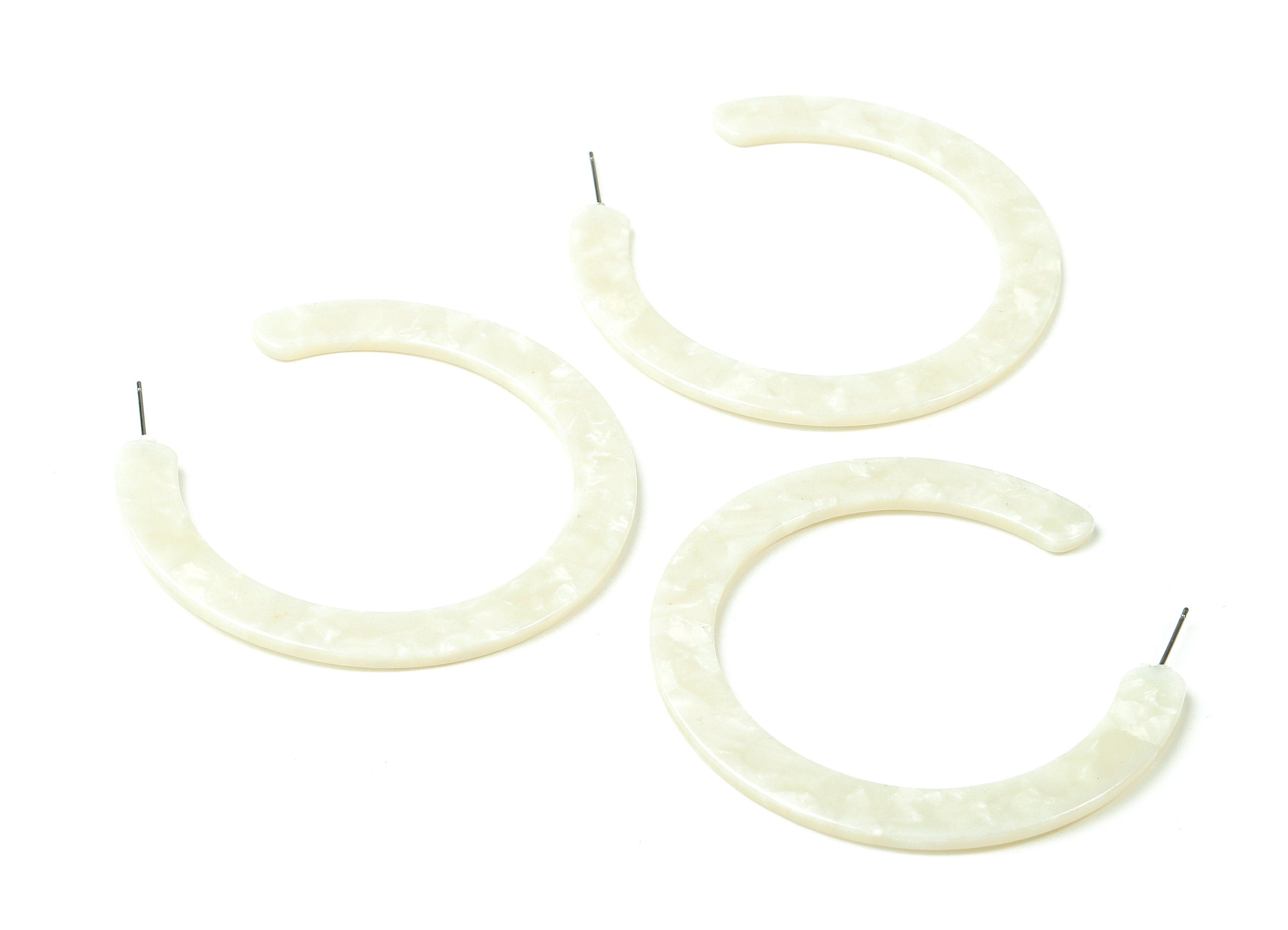 Open Hoop Earrings Stud - 2.5 inch Hoop Earring - Ivory Acetate Round Earring Post Open Circle - Color Code: A30 - 63.5x2.5mm - AC1572-A30 - DOMEDBAZAAR