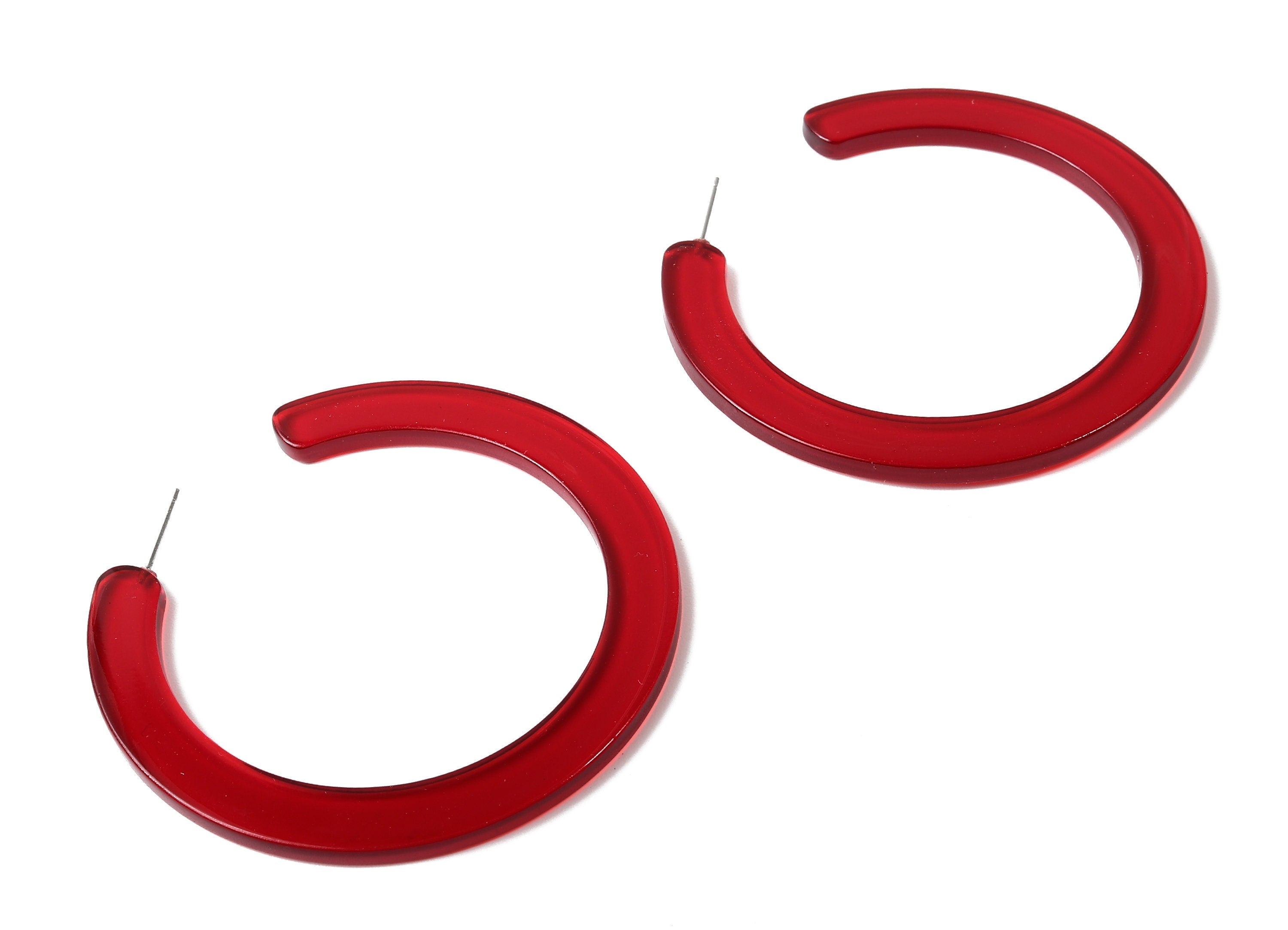 Open Hoop Earrings Stud - 2.5 inch Hoop Earring - Red Acetate Round Earring Post Open Circle - Color Code: A67 - 63.5x2.5mm - AC1572-A67 - DOMEDBAZAAR