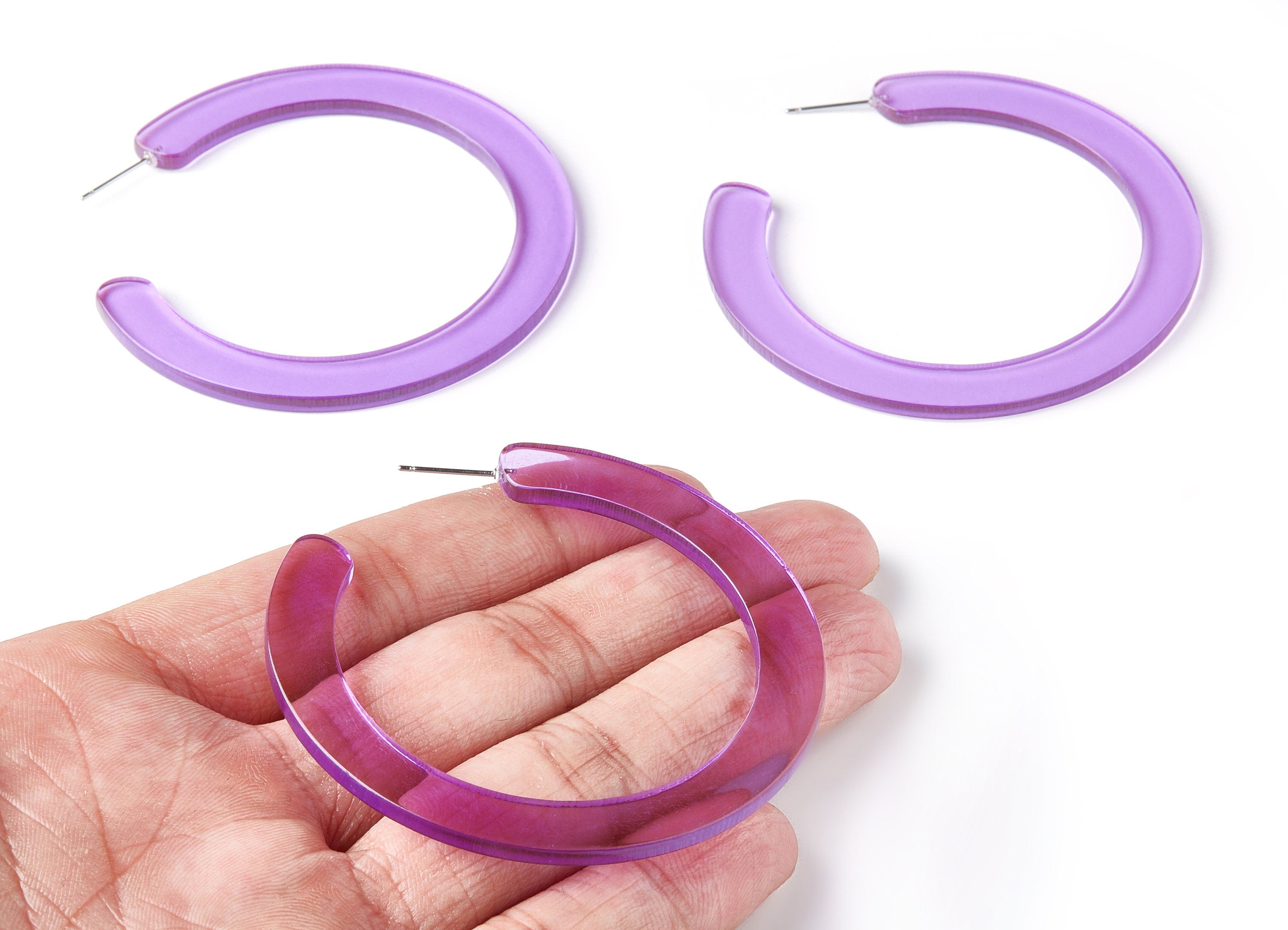 Open Hoop Earrings Stud - 2.5 inch Hoop Earring - Purple Acetate Round Earring Post Open Circle - Color Code: A72 - 63.5x2.5mm - AC1572-A72 - DOMEDBAZAAR