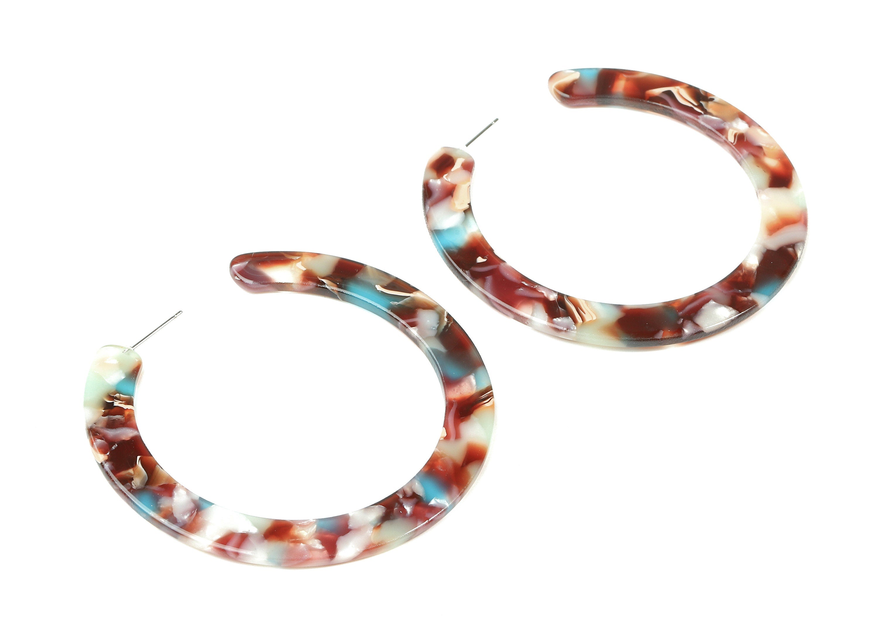 Open Hoop Earrings Stud - 2.5 inch Hoop Earring - Acetate Round Earring Post Open Circle - Color Code: A103 - 63.5x2.5mm - AC1572-A103 - DOMEDBAZAAR