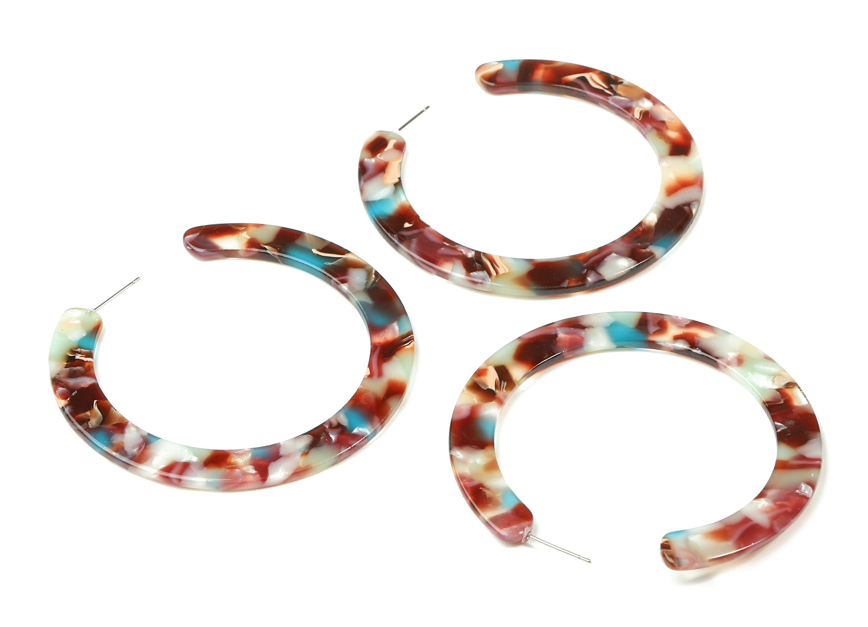 Open Hoop Earrings Stud - 2.5 inch Hoop Earring - Acetate Round Earring Post Open Circle - Color Code: A103 - 63.5x2.5mm - AC1572-A103 - DOMEDBAZAAR