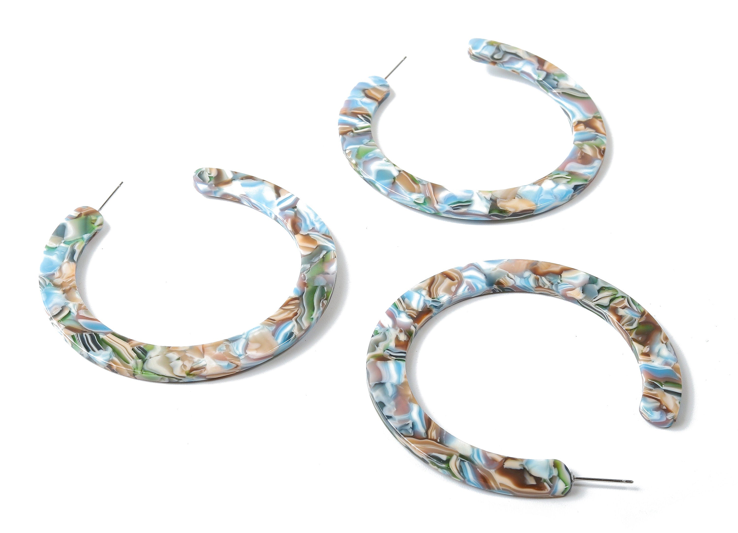 Open Hoop Earrings Stud - 2.5 inch Hoop Earring - Acetate Round Earring Post Open Circle - Color Code: A240 - 63.5x2.5mm - AC1572-A240 - DOMEDBAZAAR