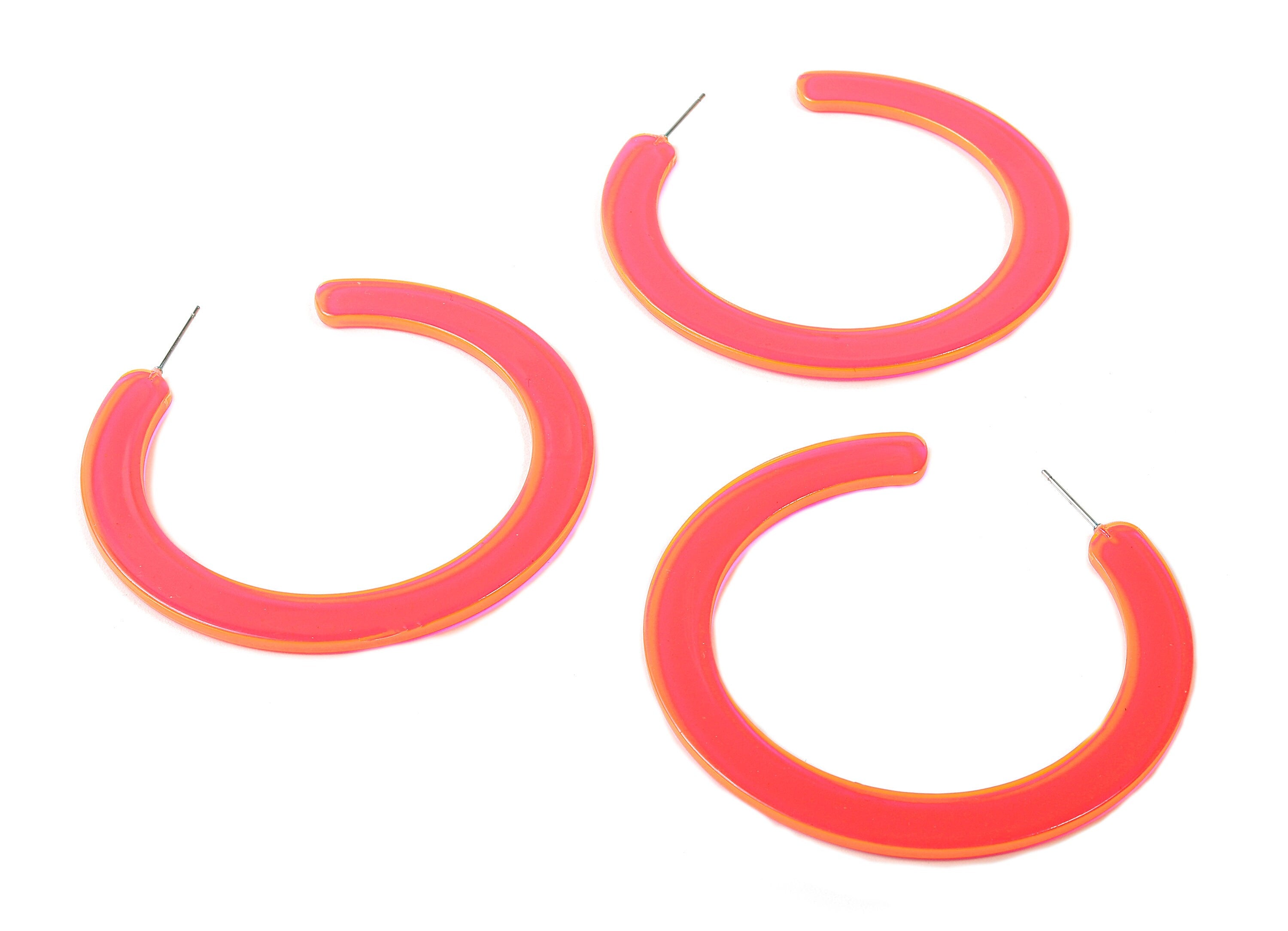 Open Hoop Earrings Stud - 2.5 inch Hoop Earring - Red Acetate Round Earring Post - Open Circle - Color Code:A295 - 63.5x2.5mm - AC1572-A295 - DOMEDBAZAAR