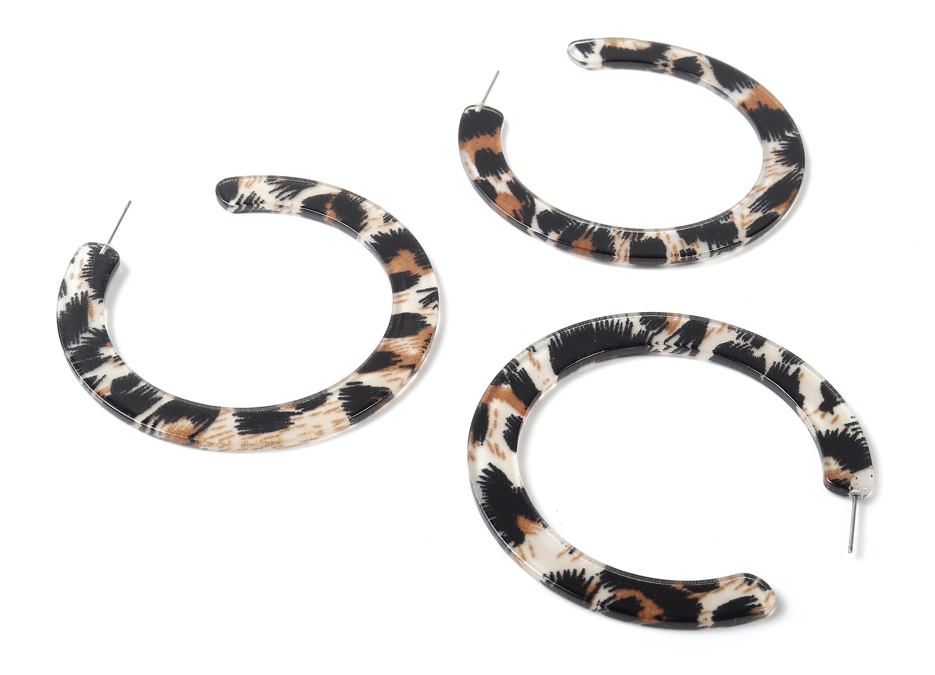 Open Hoop Earrings Stud - 2.5 inch Hoop Earring - Leopard Acetate Round Earring Post - Circle - Color Code:A296 - 63.5x2.5mm - AC1572-A296 - DOMEDBAZAAR