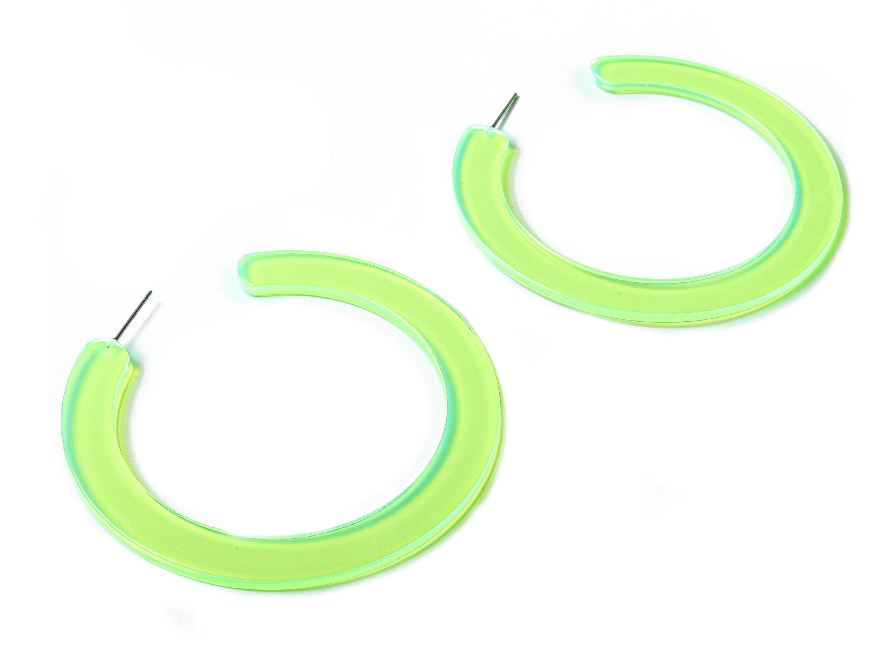 Open Hoop Earrings Stud - 2.5 inch Hoop Earring - Phosphorus Yellow Acetate Round Earring Post - Color Code: A348 - 63.5x2.5mm - AC1572-A348 - DOMEDBAZAAR