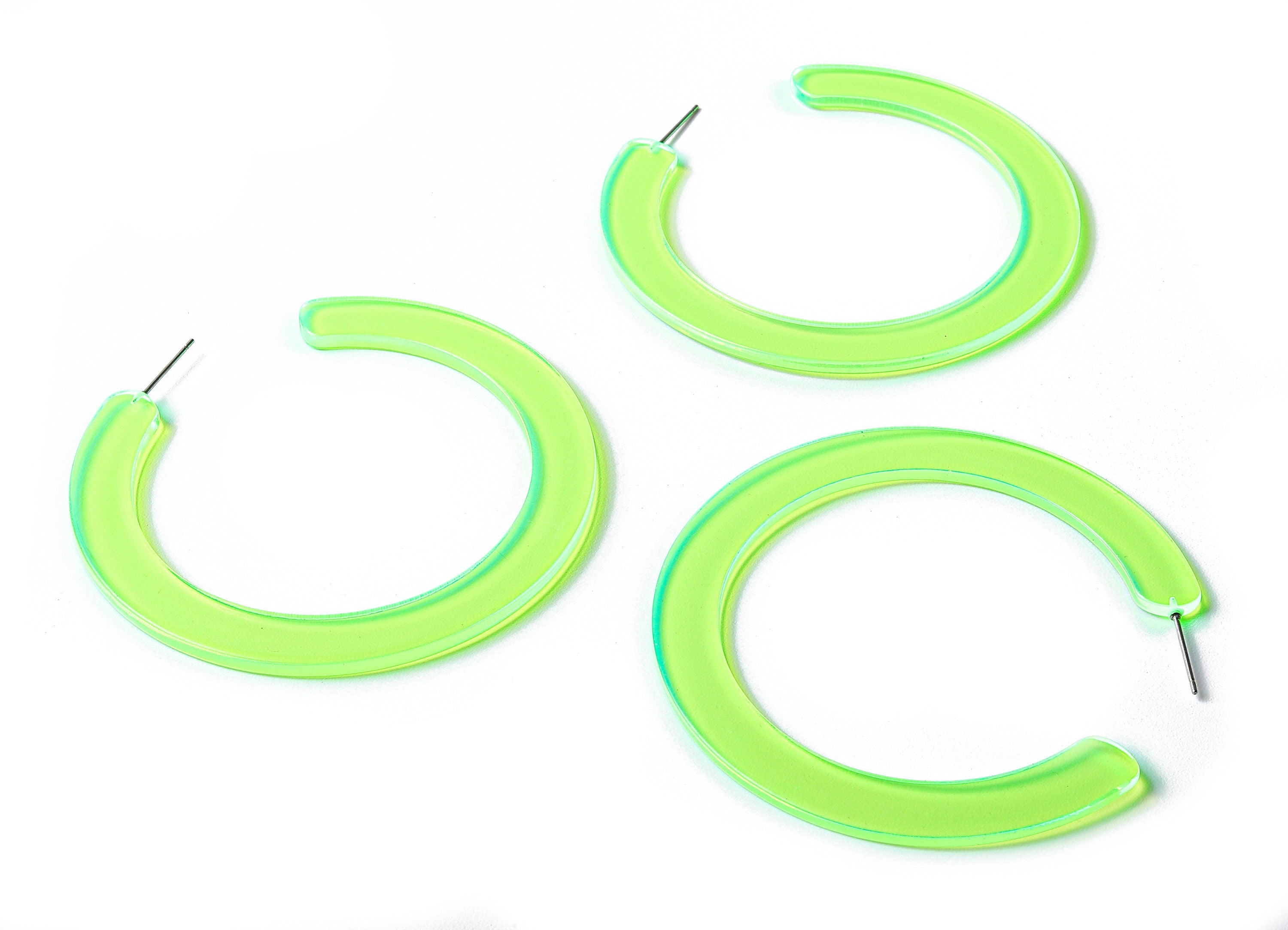 Open Hoop Earrings Stud - 2.5 inch Hoop Earring - Phosphorus Yellow Acetate Round Earring Post - Color Code: A348 - 63.5x2.5mm - AC1572-A348 - DOMEDBAZAAR
